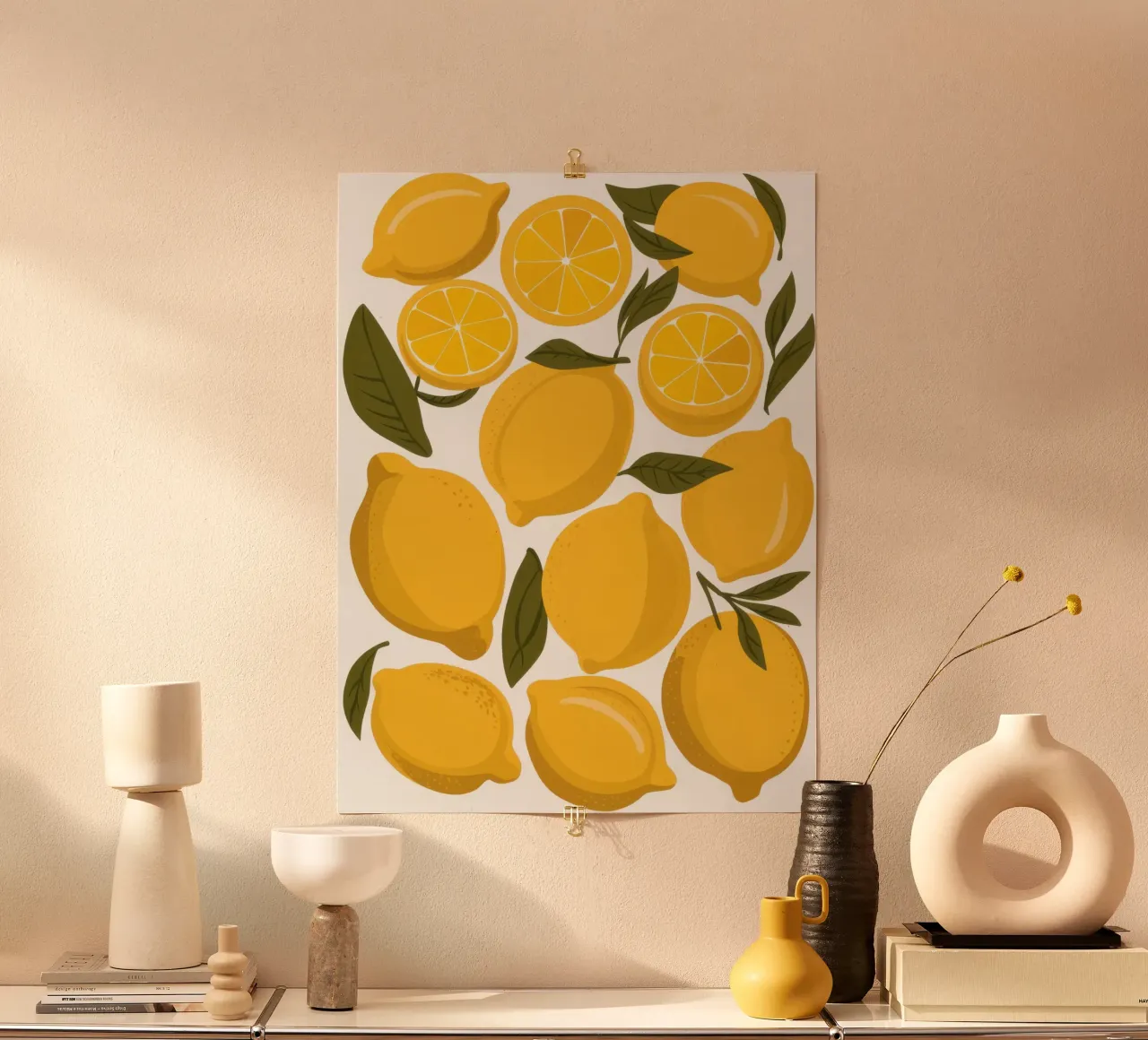 Abundant Lemon Pattern (motif de citron abondant) poster avec cadre en bois de Enter Bloom