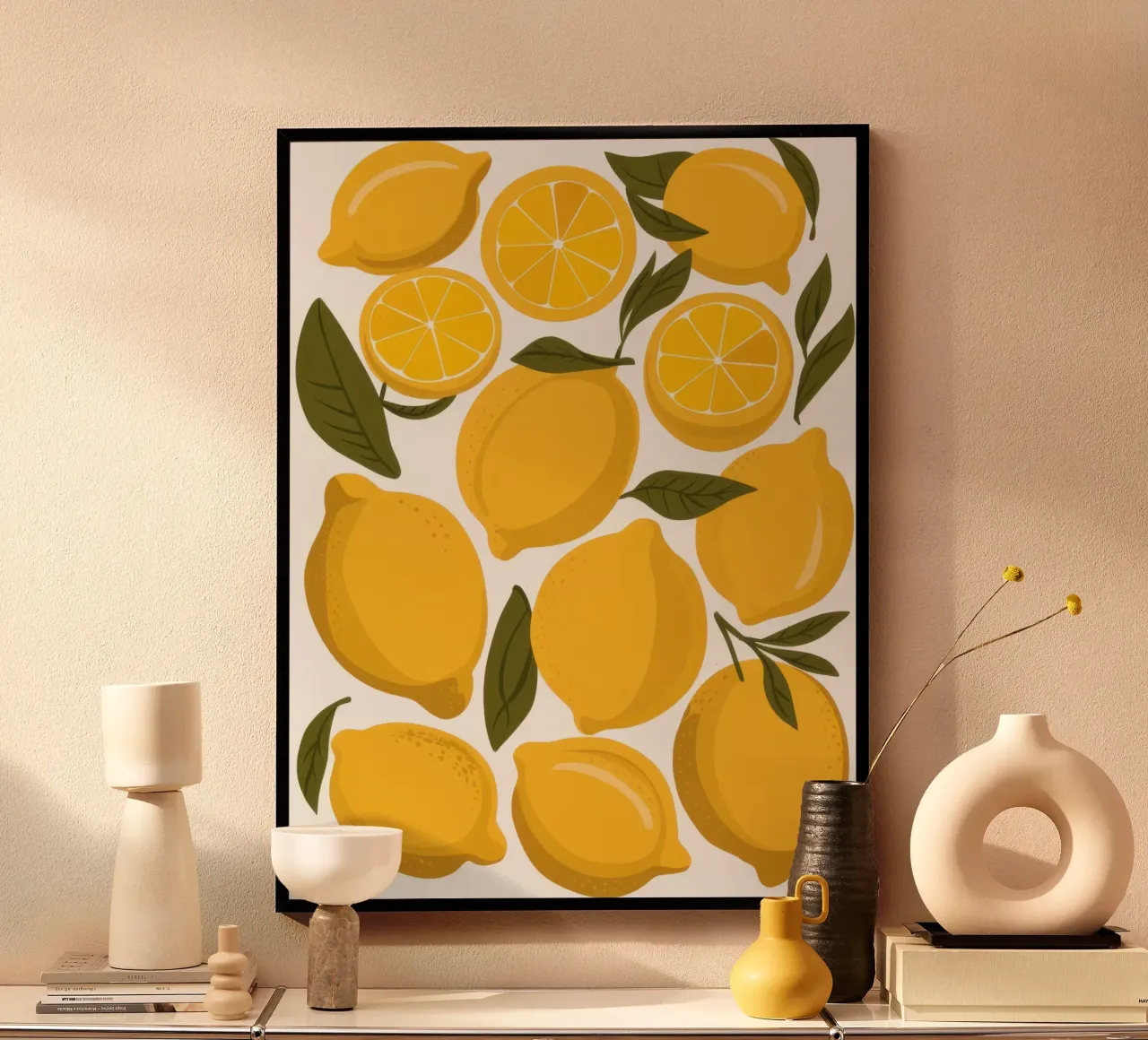 Abundant Lemon Pattern (motif de citron abondant) poster avec cadre en bois de Enter Bloom