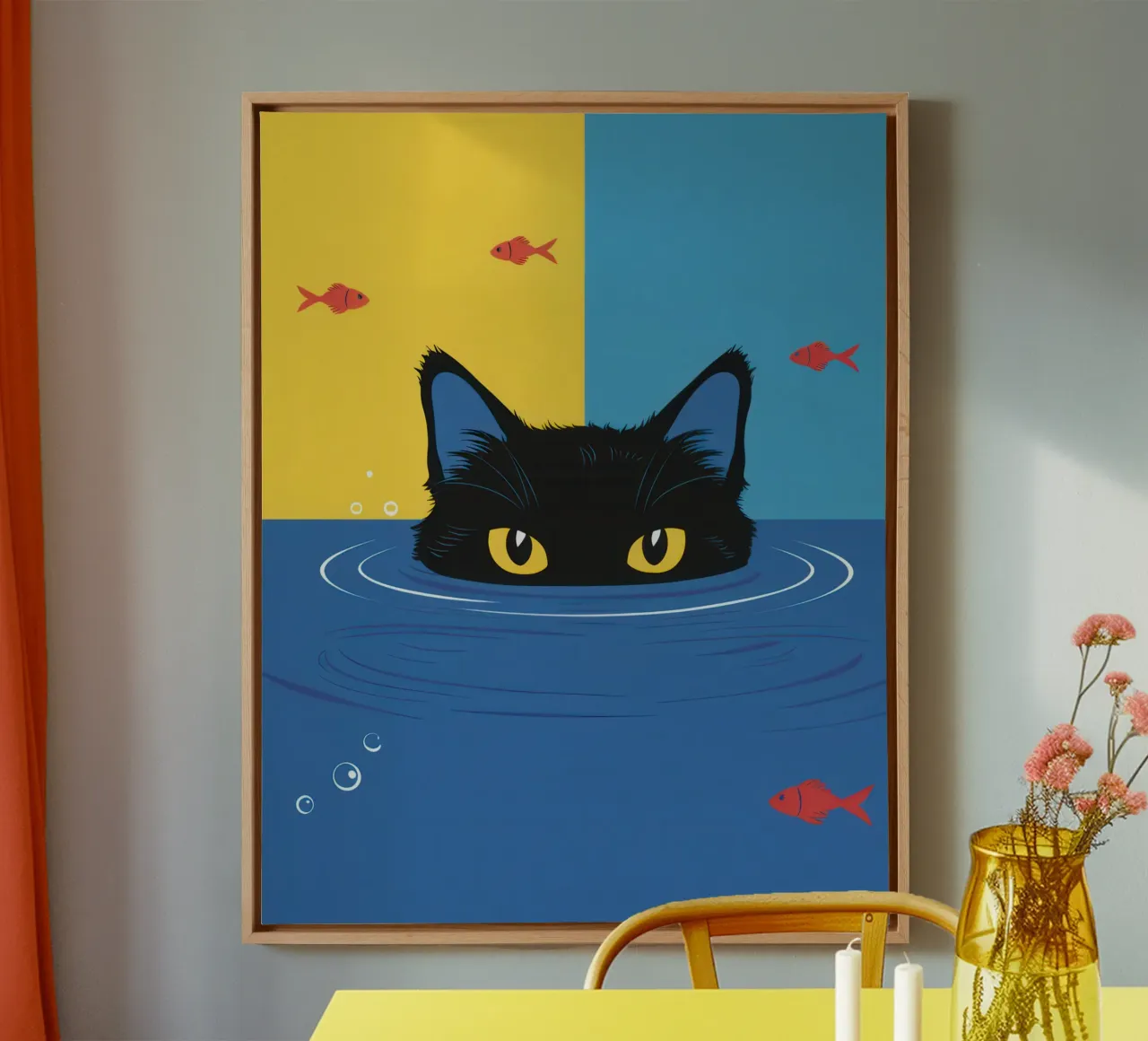 Submerged Cat Gaze canvas with Floater frame by Enter Bloom