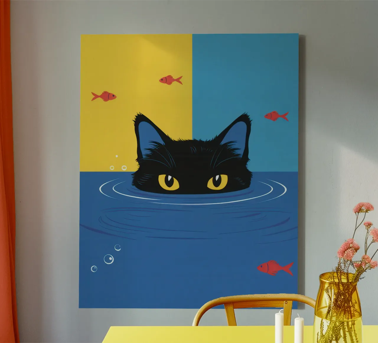 Submerged Cat Gaze canvas with Floater frame by Enter Bloom