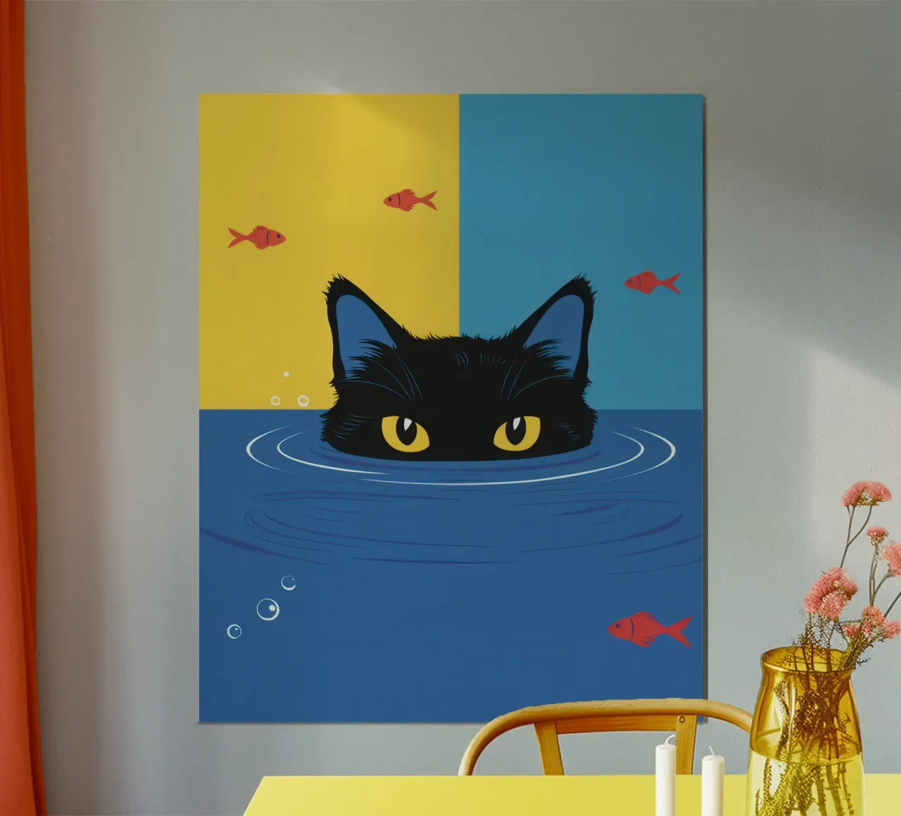 Sguardo di gatto sommerso poster con telaio in legno da Enter Bloom