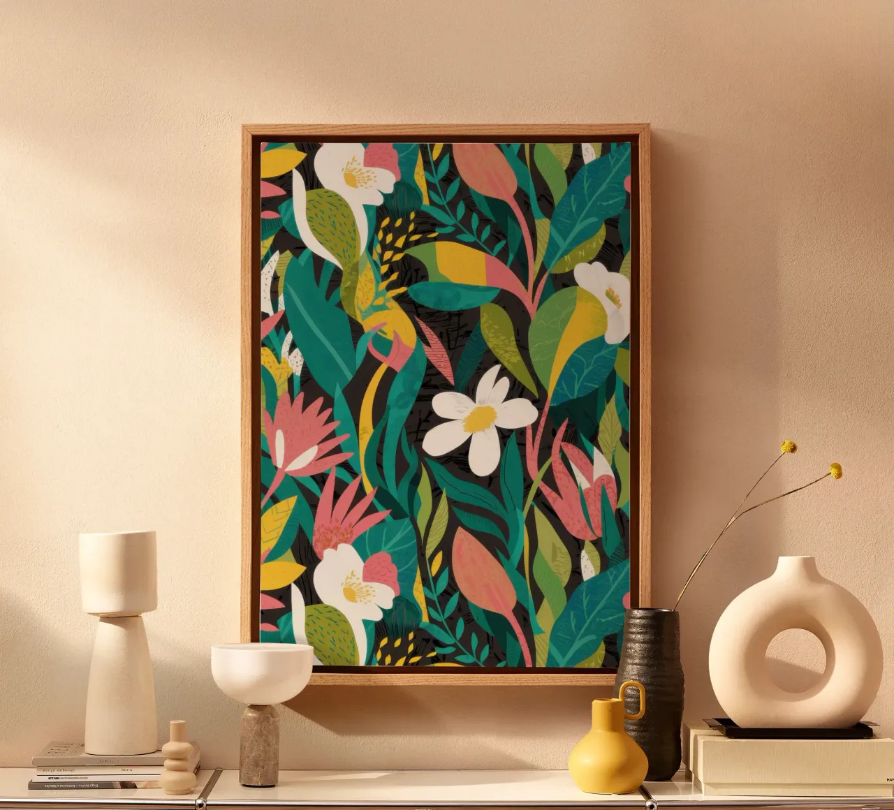 Plumeria Dschungelgeflecht Leinwand mit Schattenfugenrahmen von Moon Revolver