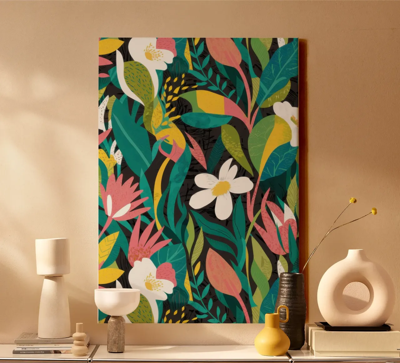 Plumeria Dschungelgeflecht Leinwand mit Schattenfugenrahmen von Moon Revolver