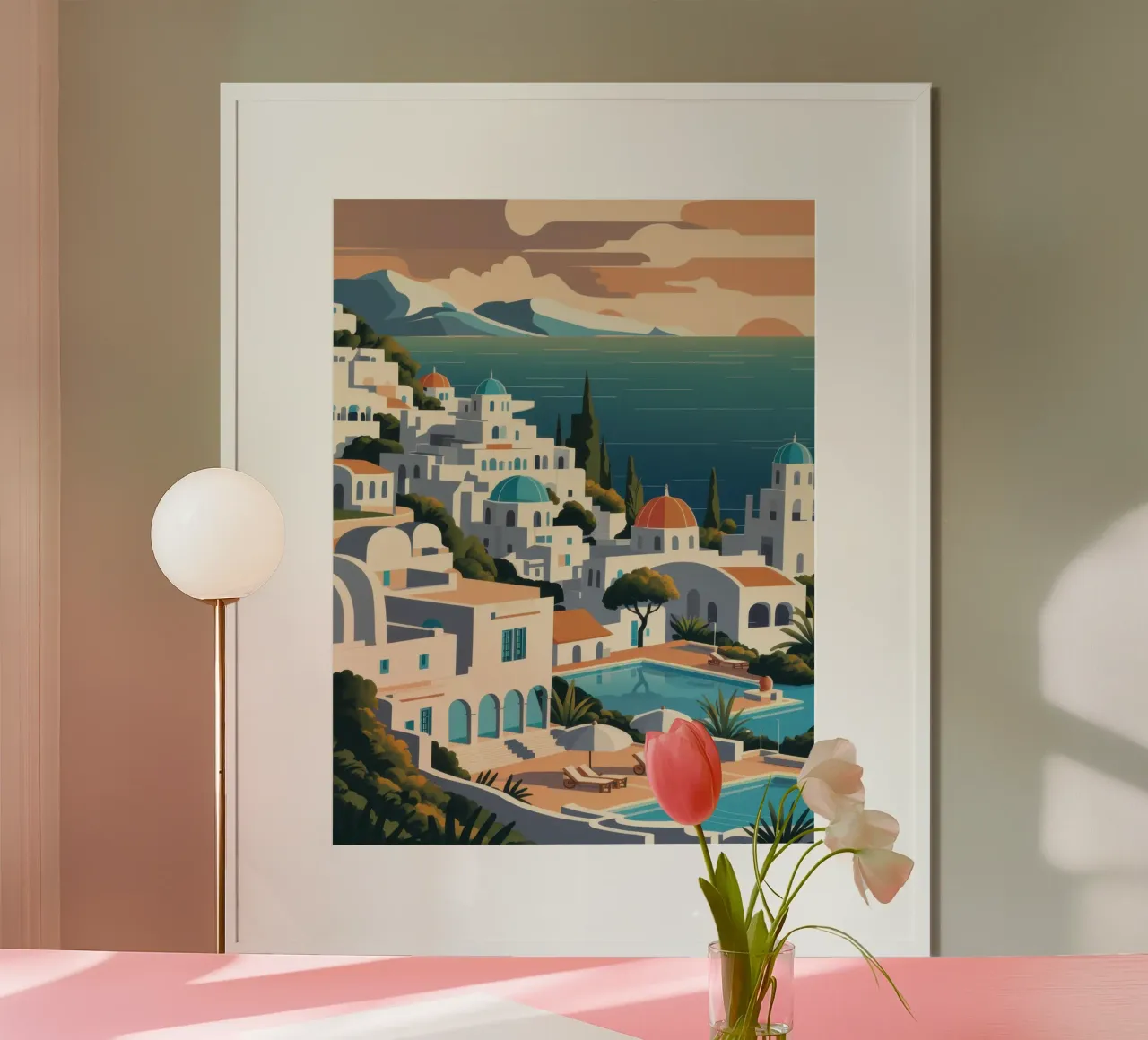 Tramonto dorato in Grecia poster con telaio in alluminio da Moon Revolver