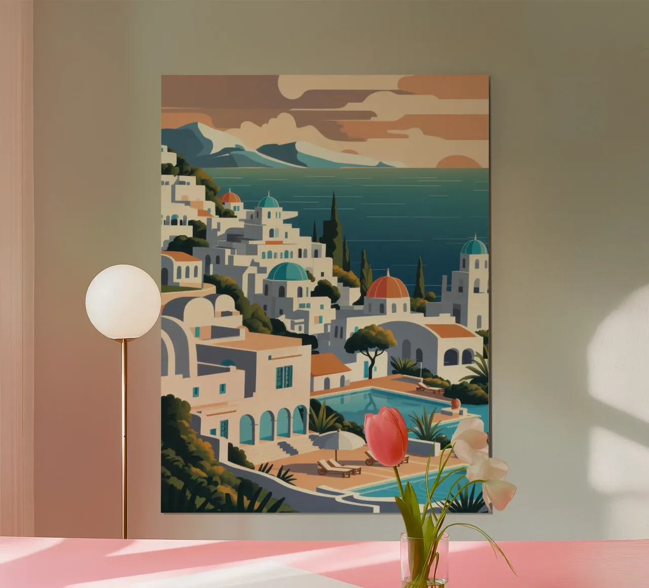 Tramonto dorato in Grecia poster con telaio in alluminio da Moon Revolver