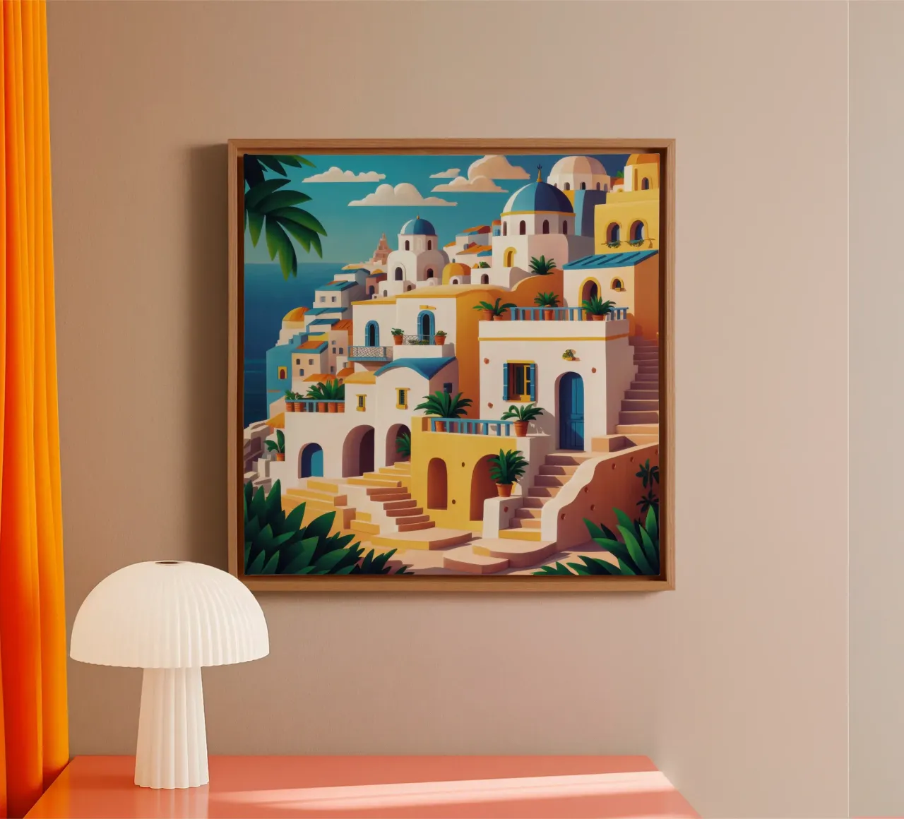 Zonovergoten dorpstrappen canvas met Baklijst van Sure Paint