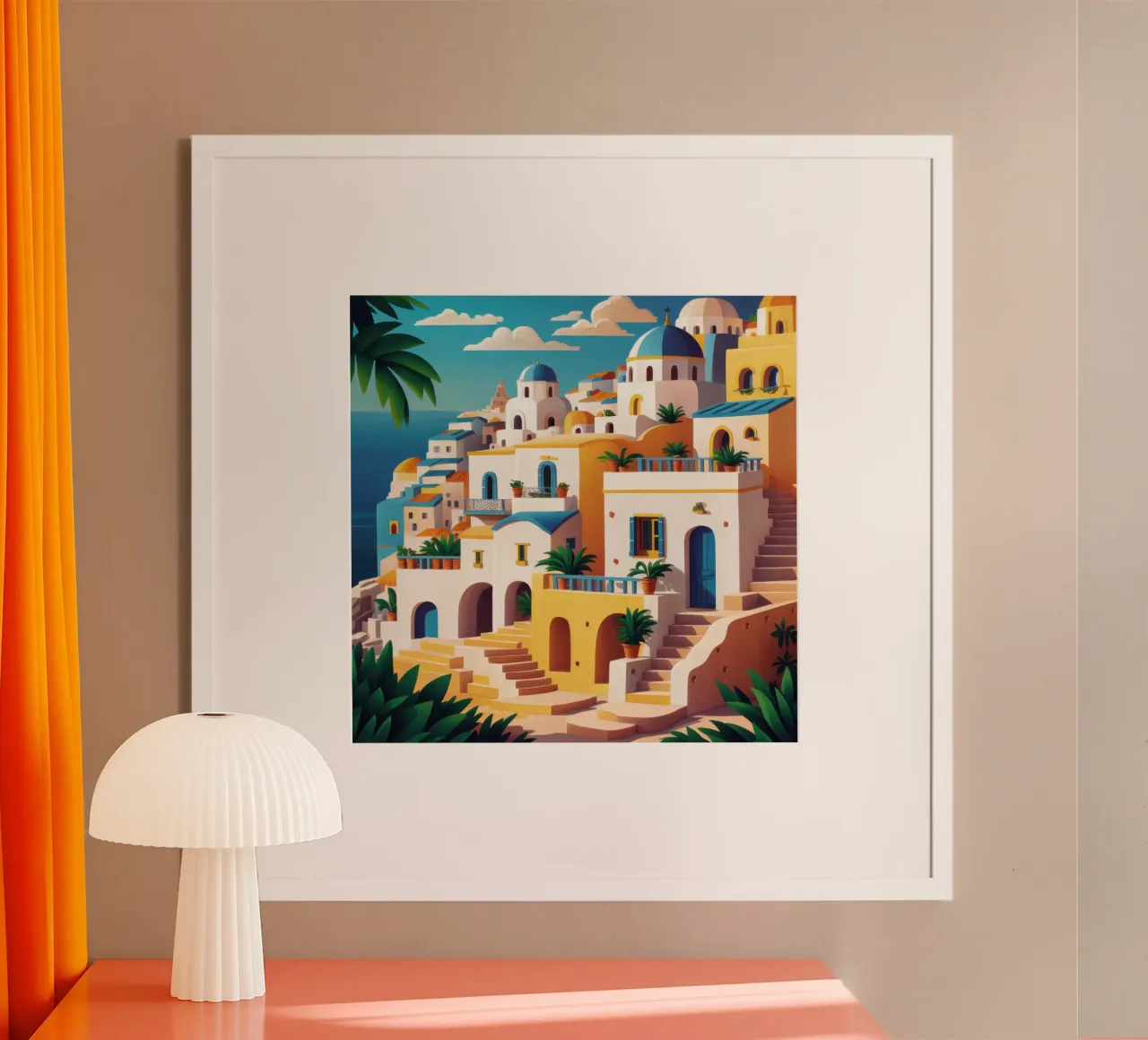 Scalinata del villaggio baciata dal sole poster con telaio in alluminio da Sure Paint