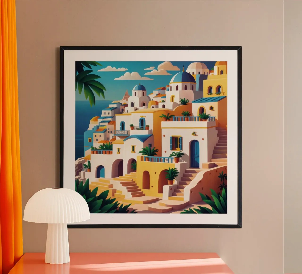 Scalinata del villaggio baciata dal sole poster con telaio in alluminio da Sure Paint