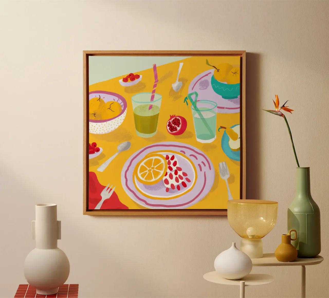 Granatapfel-Frühstücksaufstrich Leinwand mit Schattenfugenrahmen von Enter Bloom