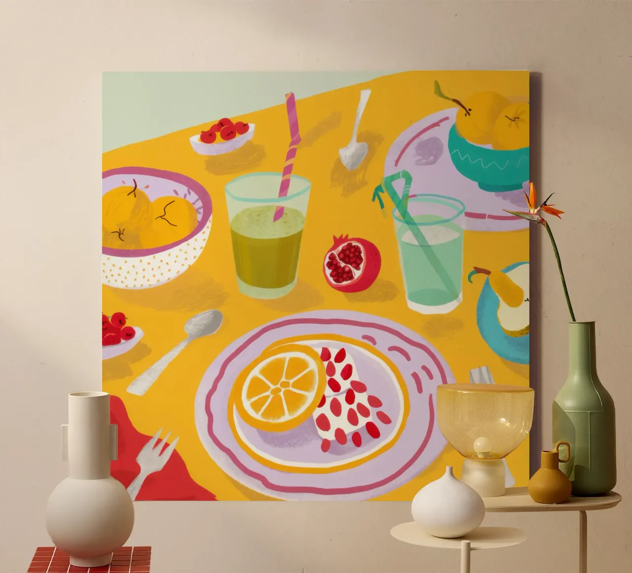 Granatapfel-Frühstücksaufstrich Leinwand mit Schattenfugenrahmen von Enter Bloom