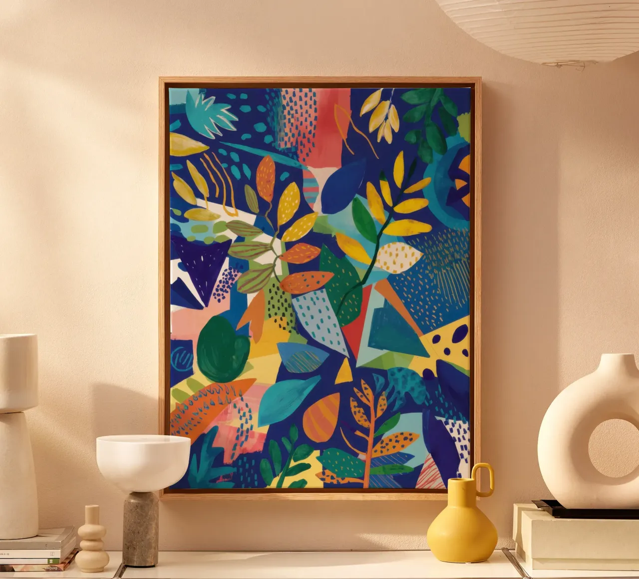 Abstract Leaf Cascade canvas with Floater frame by Enter Bloom