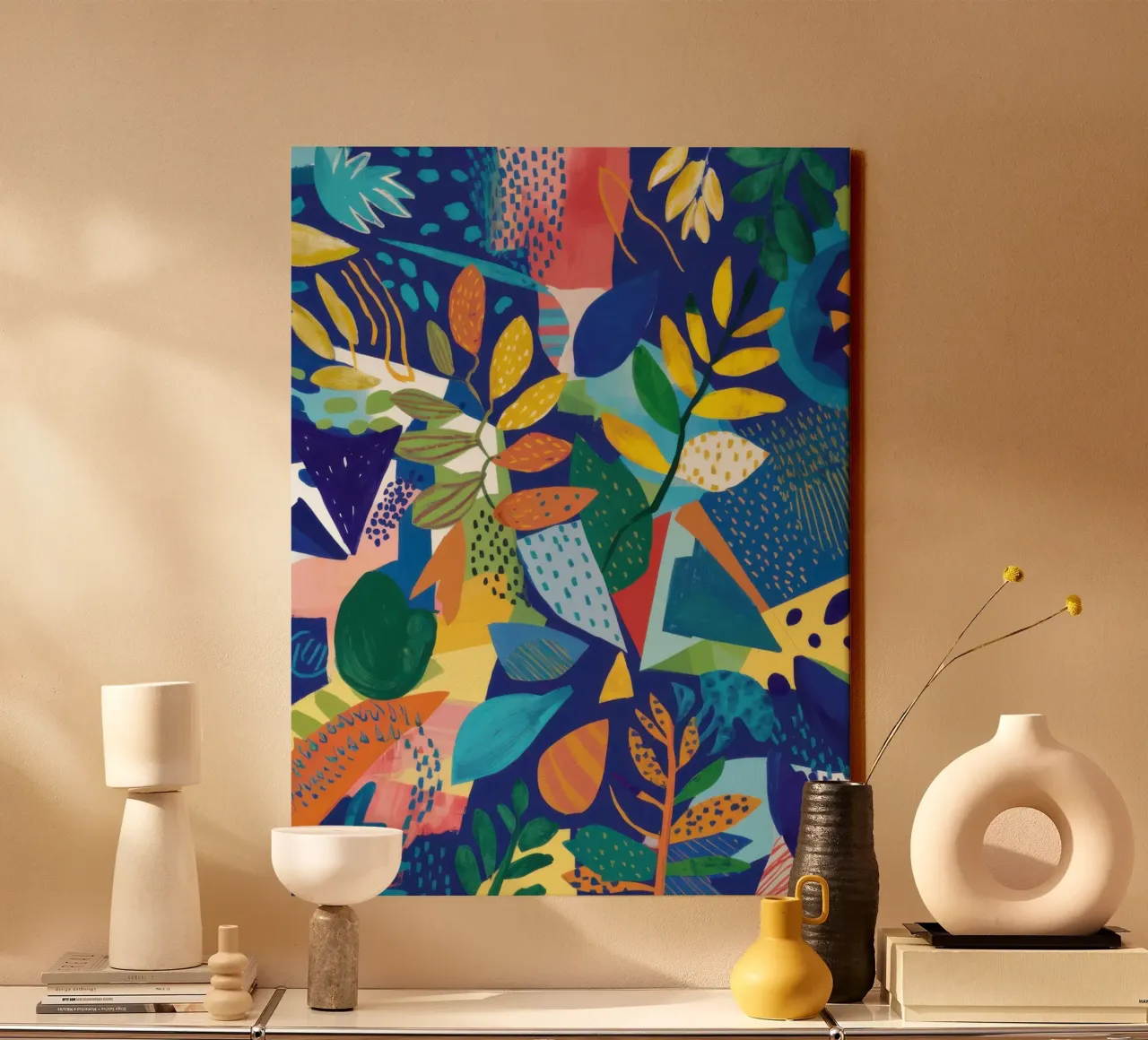 Abstract Leaf Cascade canvas with Floater frame by Enter Bloom