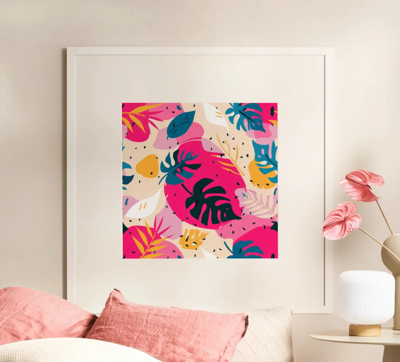 Esplosione di rosa tropicale poster con telaio in legno da Orchid Patina
