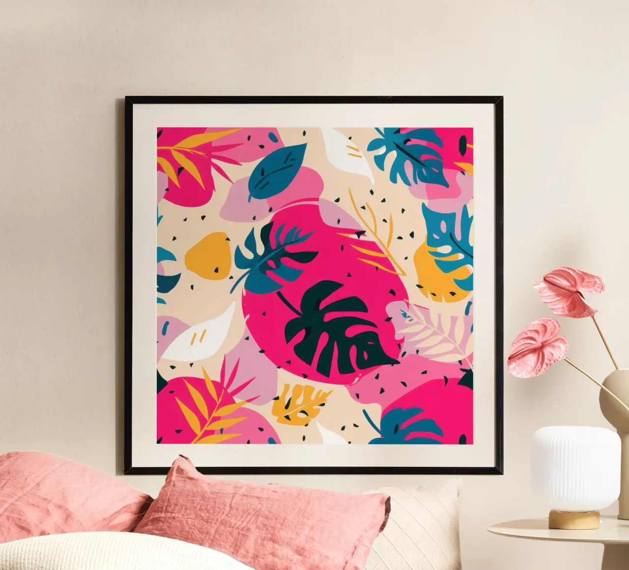 Esplosione di rosa tropicale poster con telaio in legno da Orchid Patina