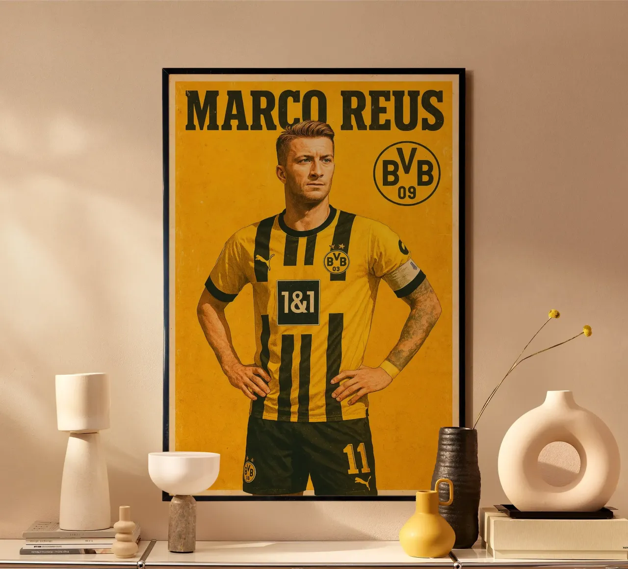 Marco Reus poster con telaio in legno da Cyberpunk Canvas