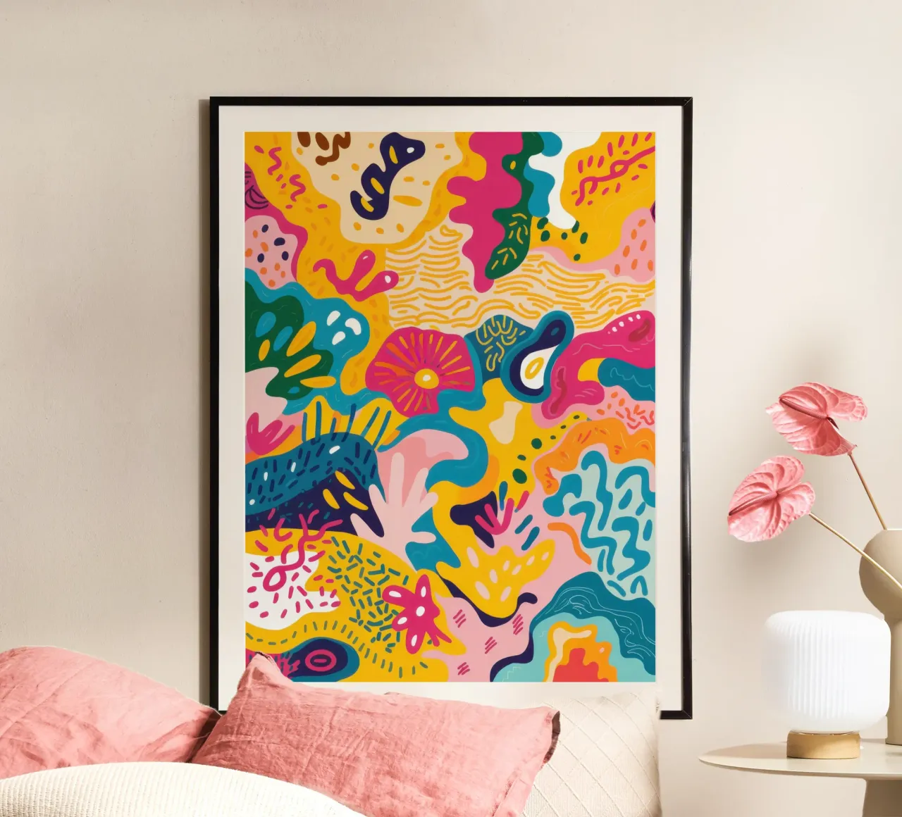 Gioiosa fioritura bio-morfica poster con telaio in legno da Moon Revolver