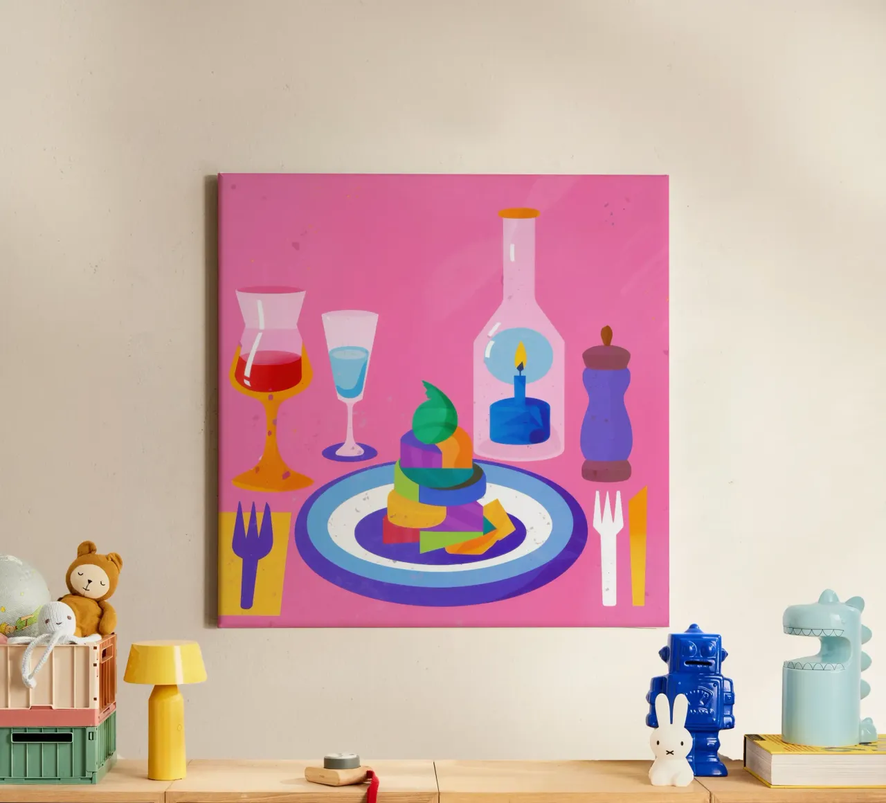 Fuchsia Dinner Dream canvas with Floater frame by Sure Paint
