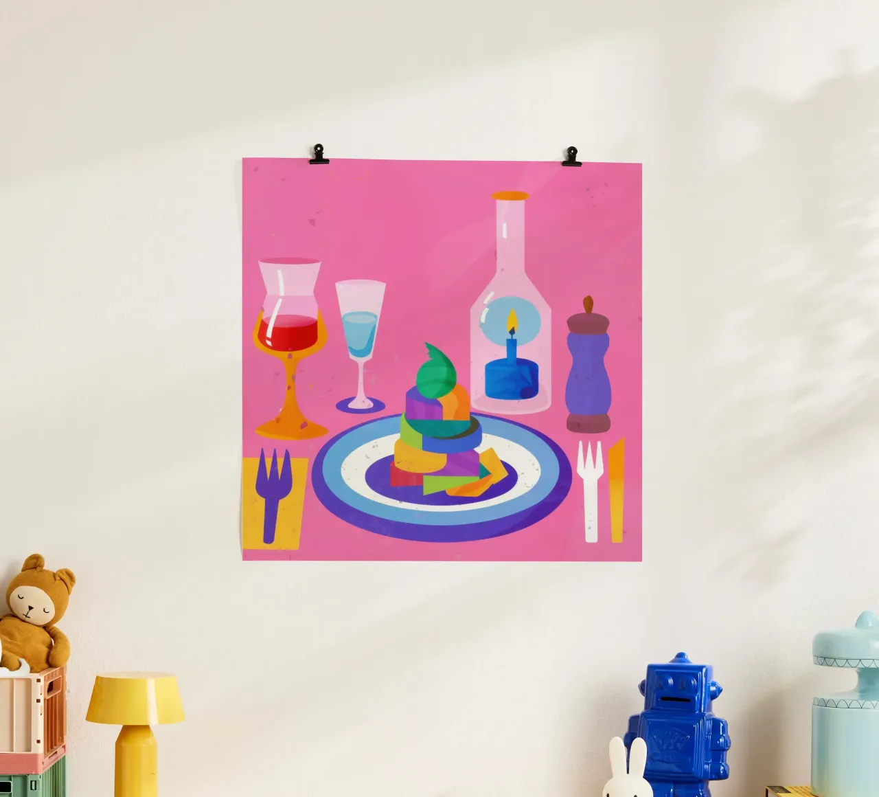 Cena da sogno fucsia poster con telaio in legno da Sure Paint
