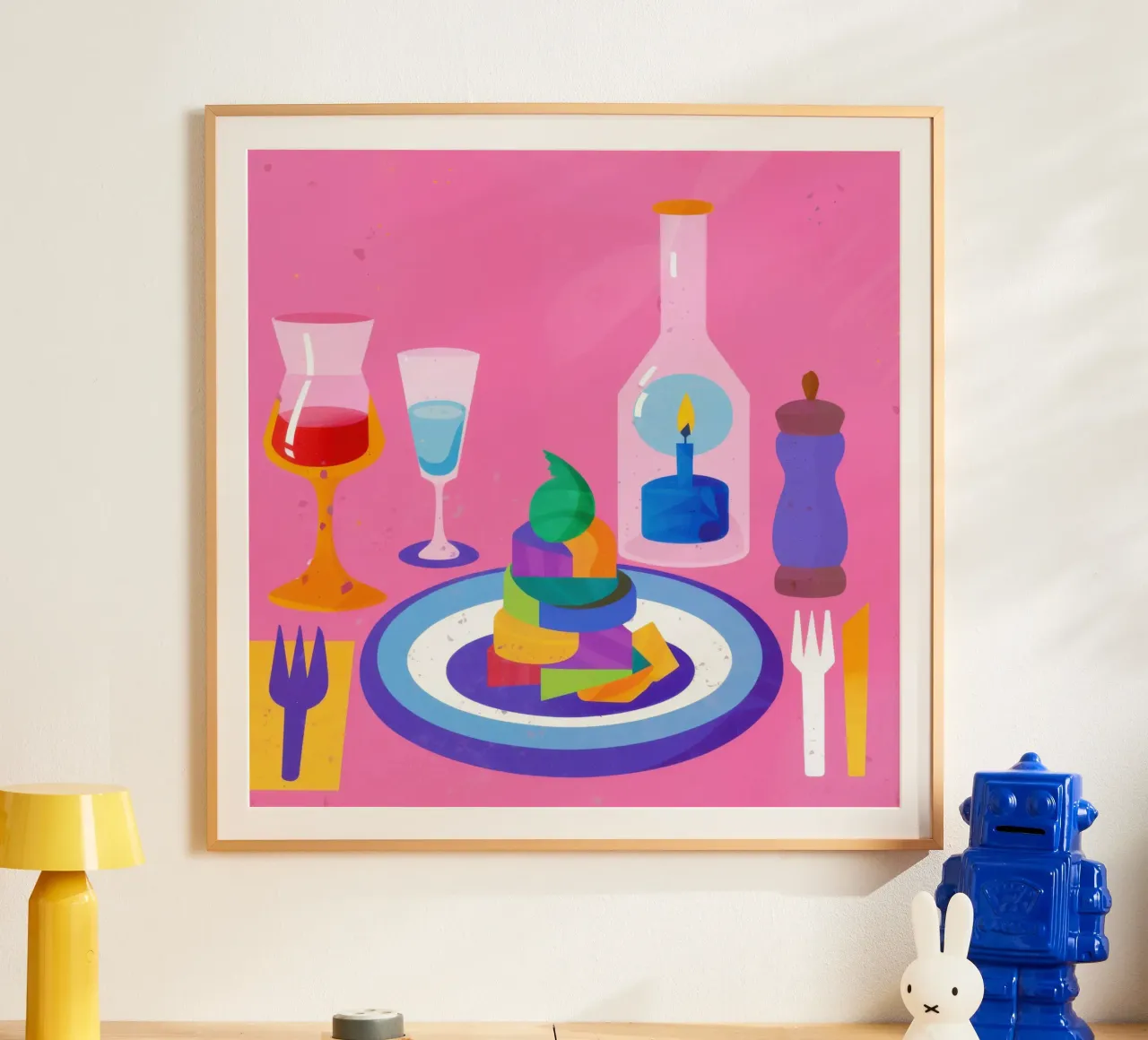 Cena da sogno fucsia poster con telaio in legno da Sure Paint