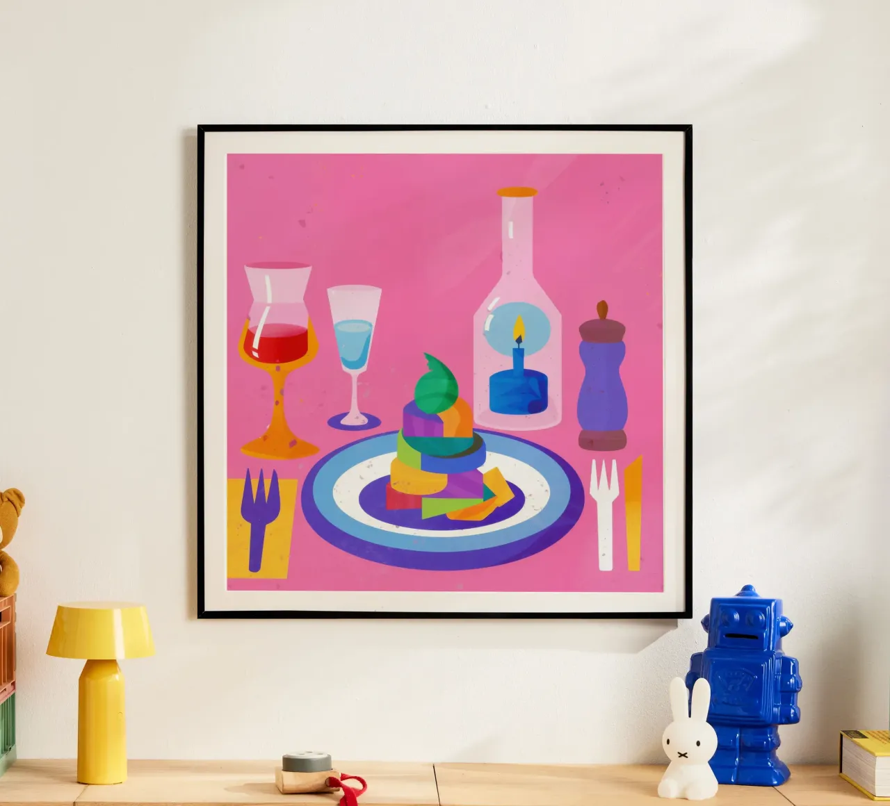 Cena da sogno fucsia poster con telaio in legno da Sure Paint