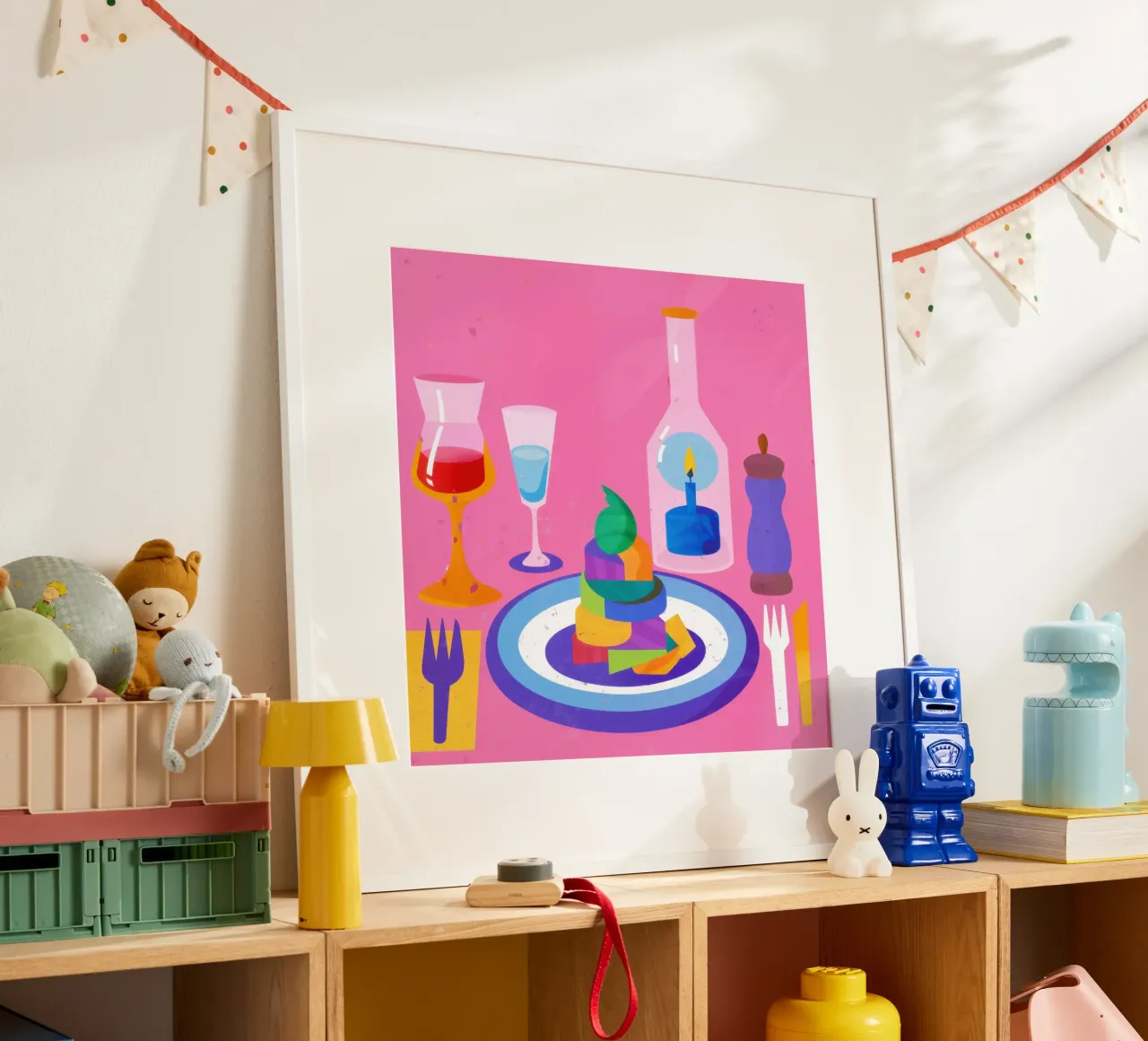 Cena da sogno fucsia poster con telaio in legno da Sure Paint