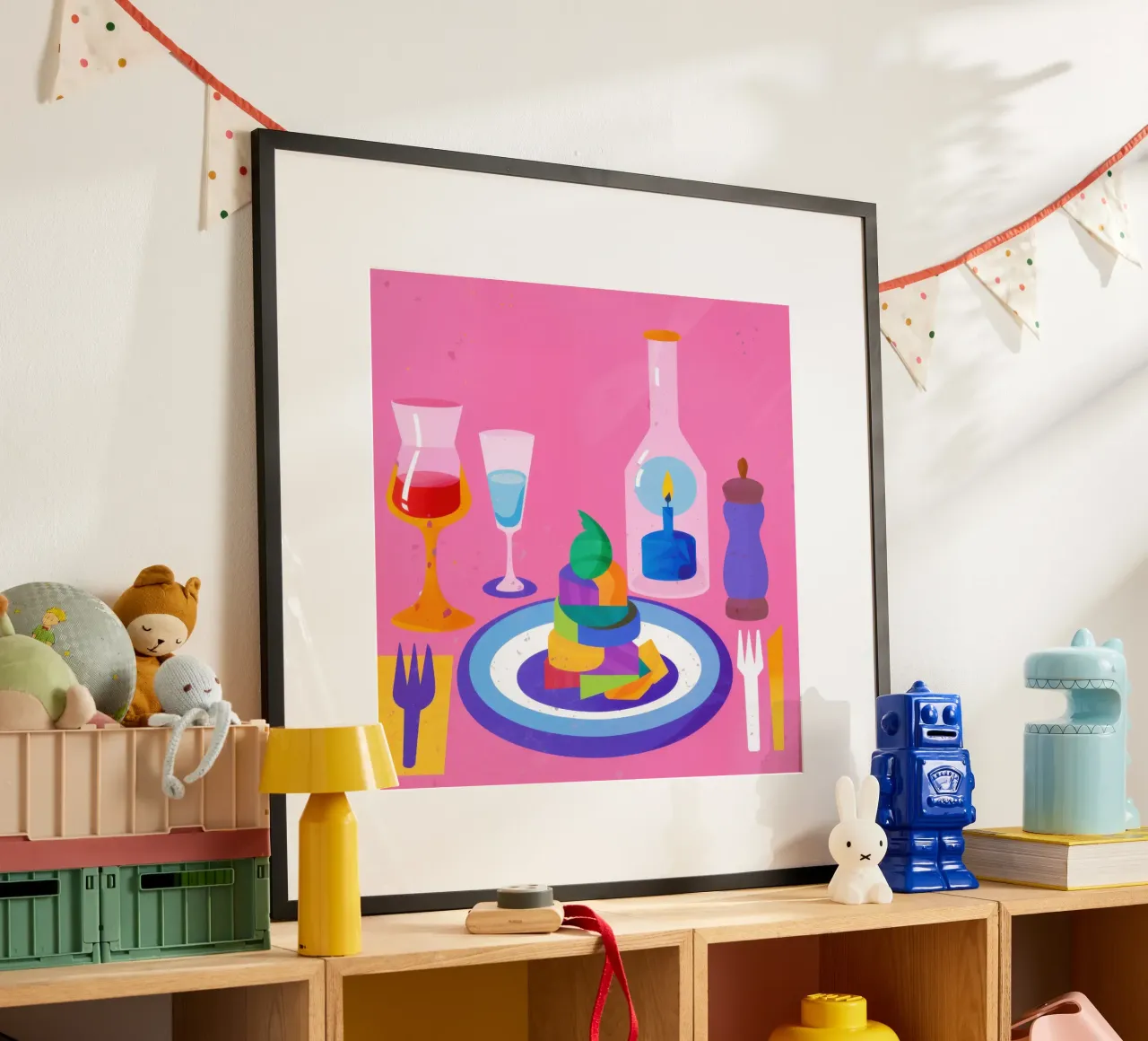 Cena da sogno fucsia poster con telaio in legno da Sure Paint