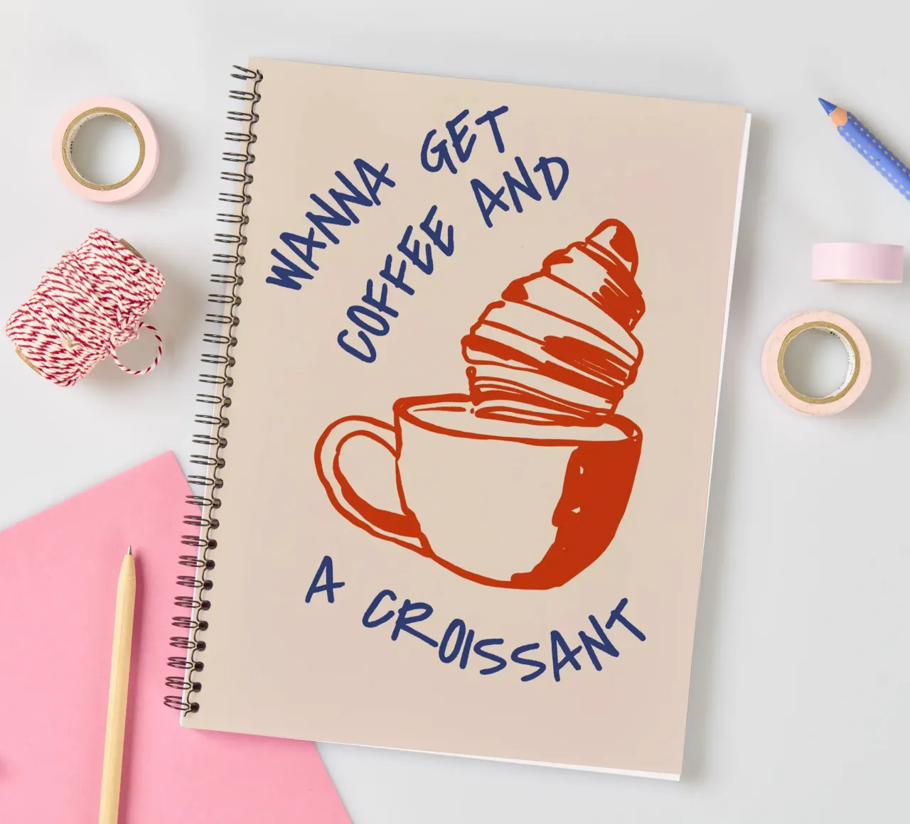 Boho Food 3 Coffee and Croissant notitieboek met spiraal van Boho Print Collection