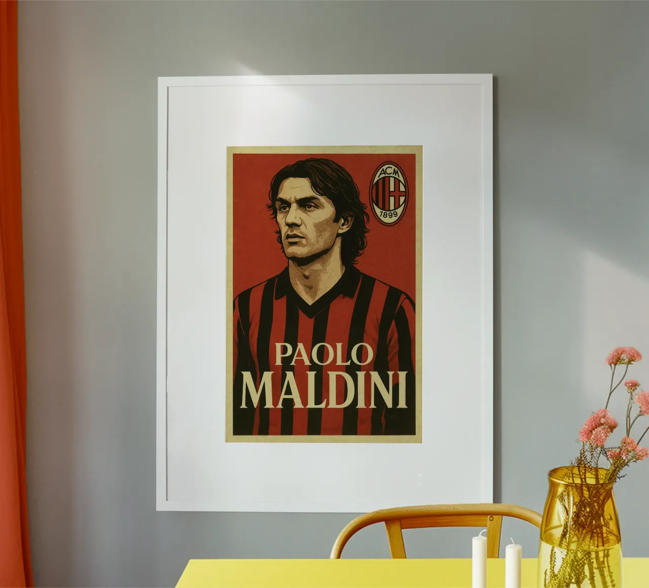 Paolo Maldini poster con telaio in legno da Cyberpunk Canvas