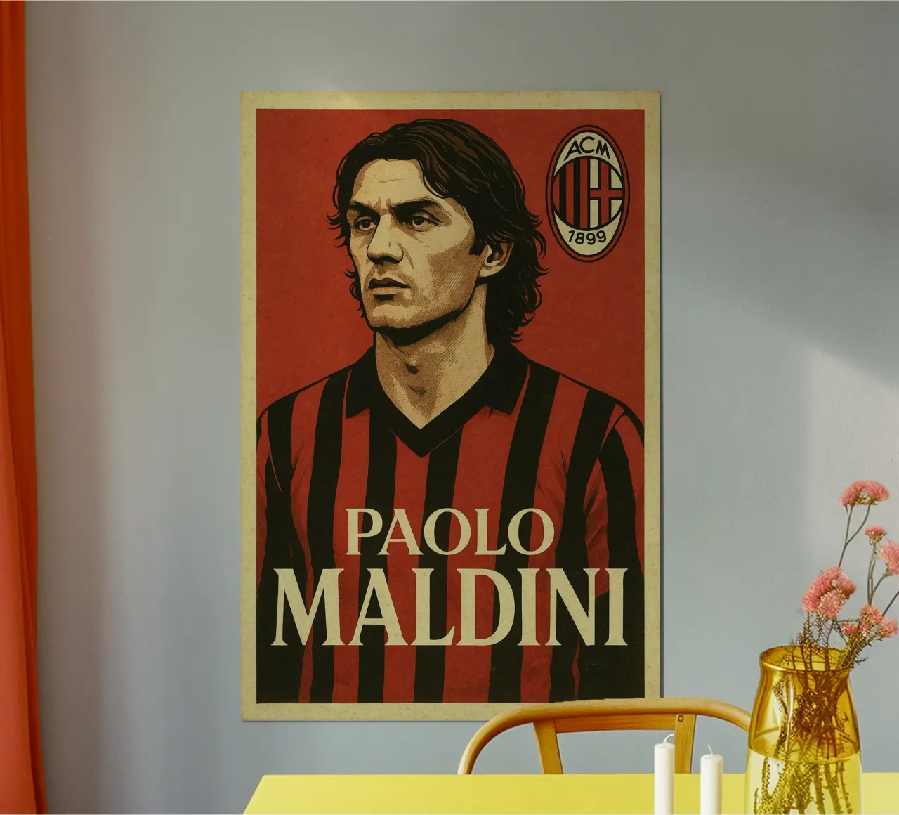 Paolo Maldini poster con telaio in legno da Cyberpunk Canvas