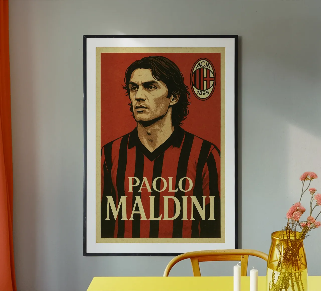 Paolo Maldini poster con telaio in legno da Cyberpunk Canvas