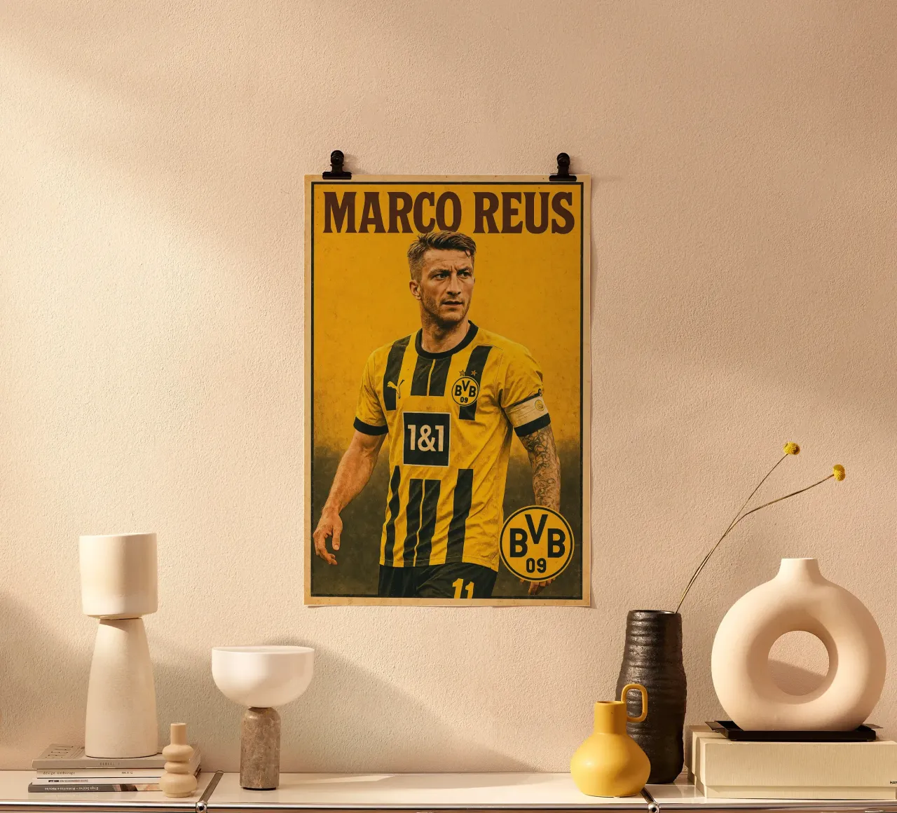 Marco Reus poster con telaio in legno da Cyberpunk Canvas