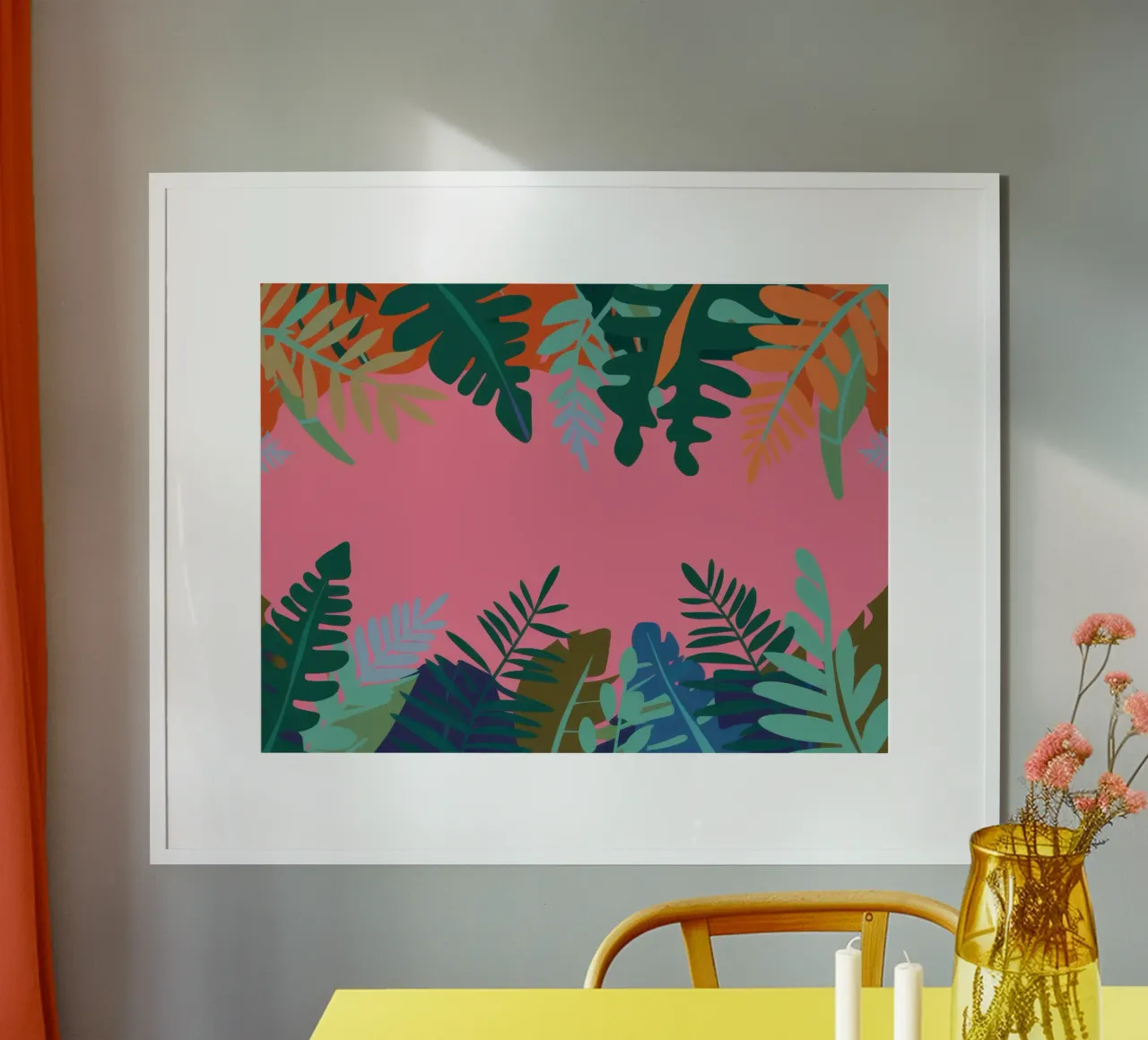 Bordo rosa tropicale poster con telaio in legno da Moon Revolver