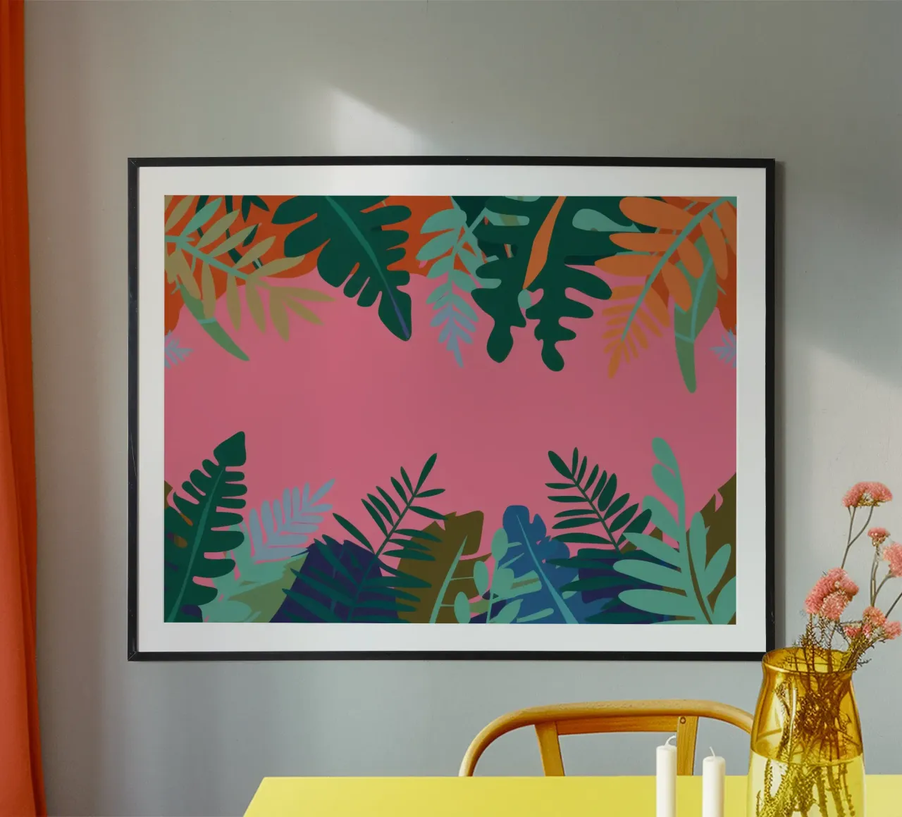 Bordo rosa tropicale poster con telaio in legno da Moon Revolver
