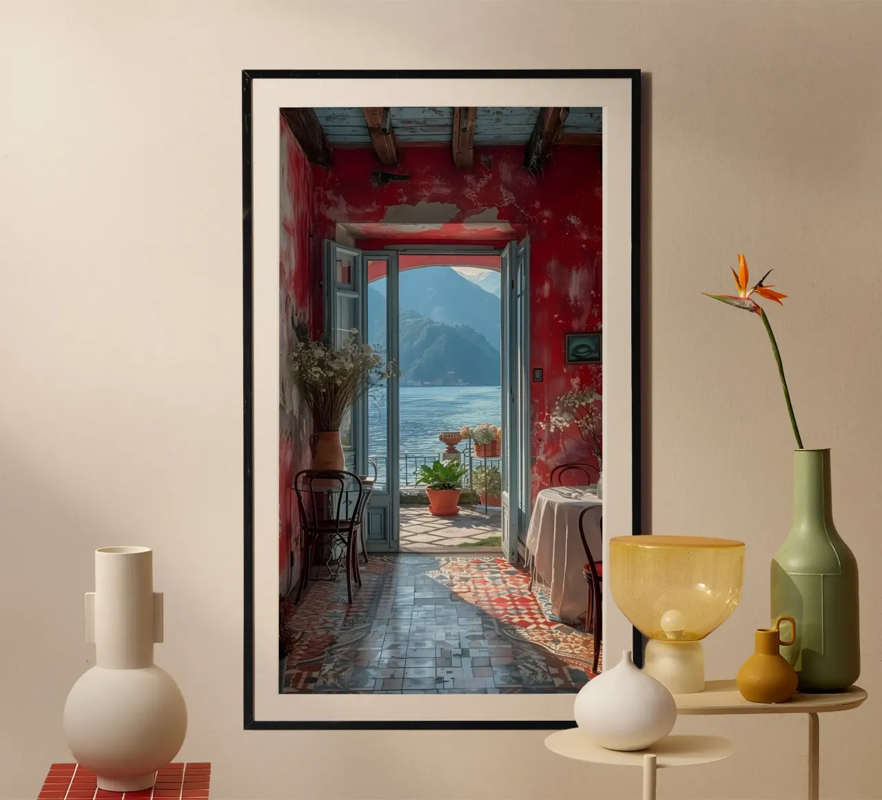 Mediterranean Patio poster con telaio in plastica da Artsy Bessy