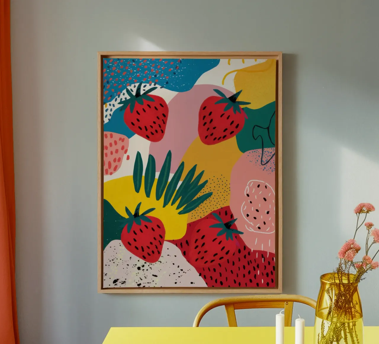 Aardbeienveld Symfonie canvas met Baklijst van Frame Aura