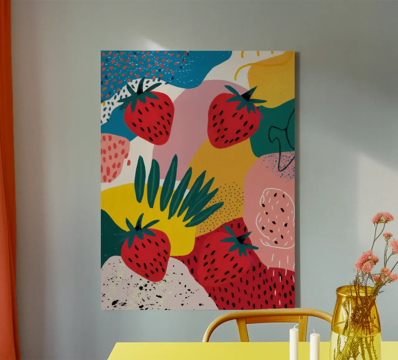 Aardbeienveld Symfonie canvas met Baklijst van Frame Aura