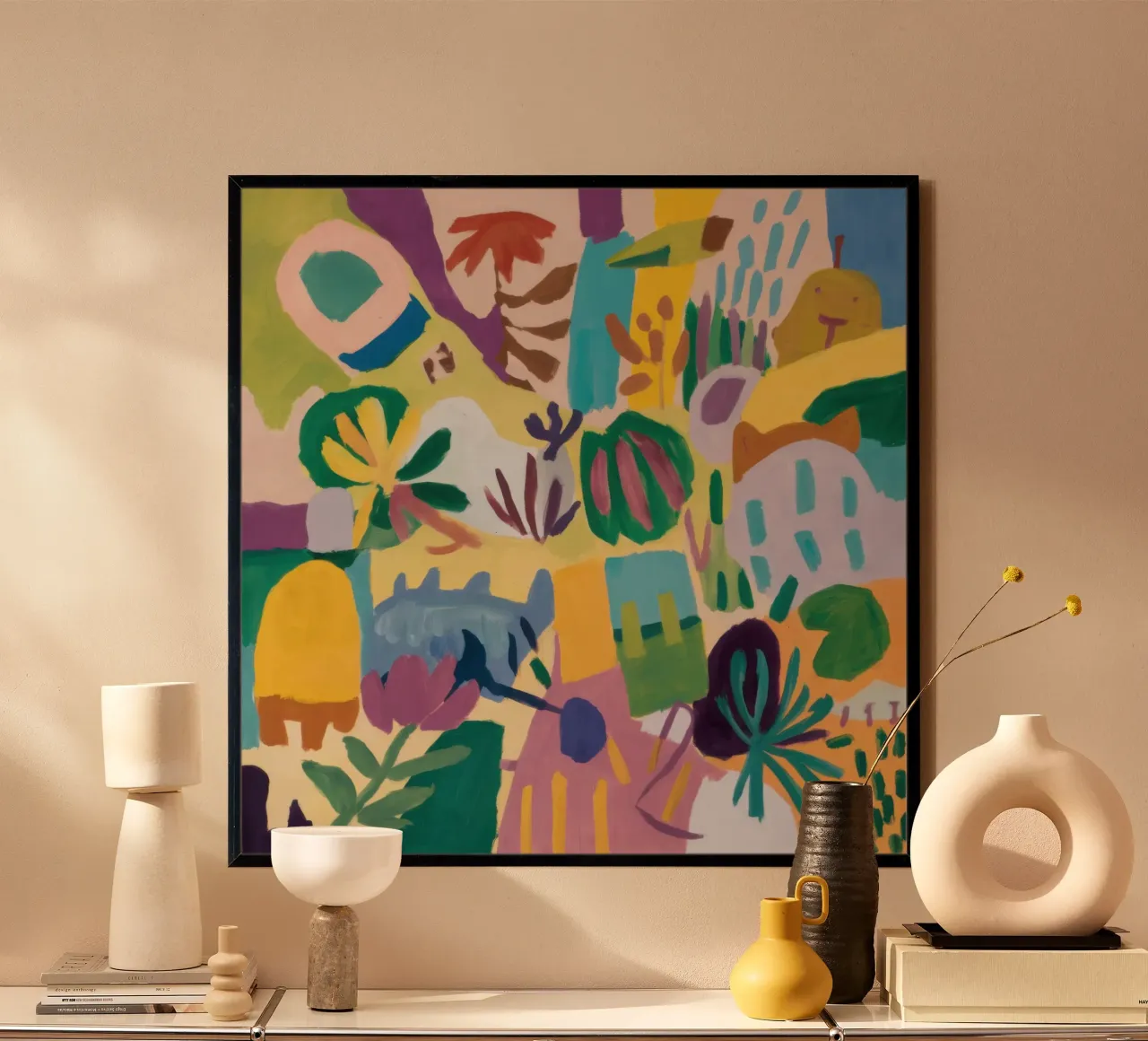 Labirinto astratto da giardino poster con telaio in legno da Frame Aura