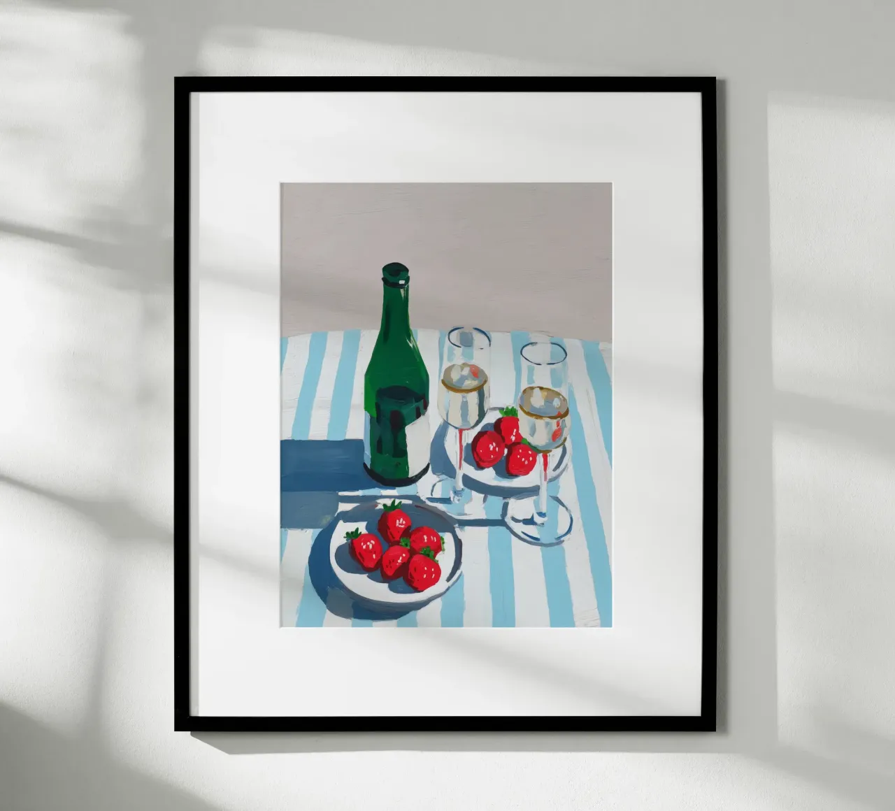 Fragole e champagne poster con telaio in legno da Carinaprint