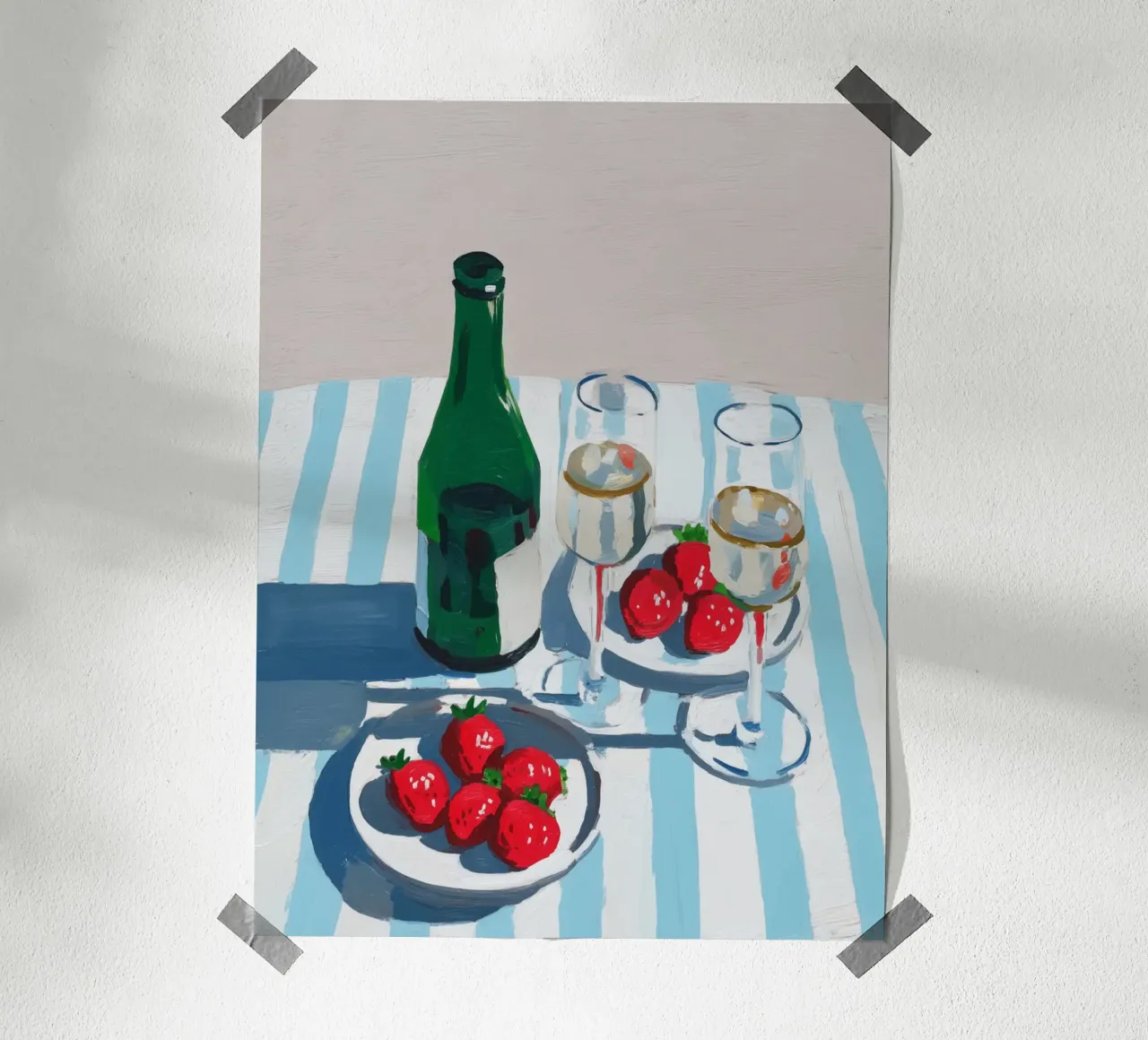Fragole e champagne poster con telaio in legno da Carinaprint