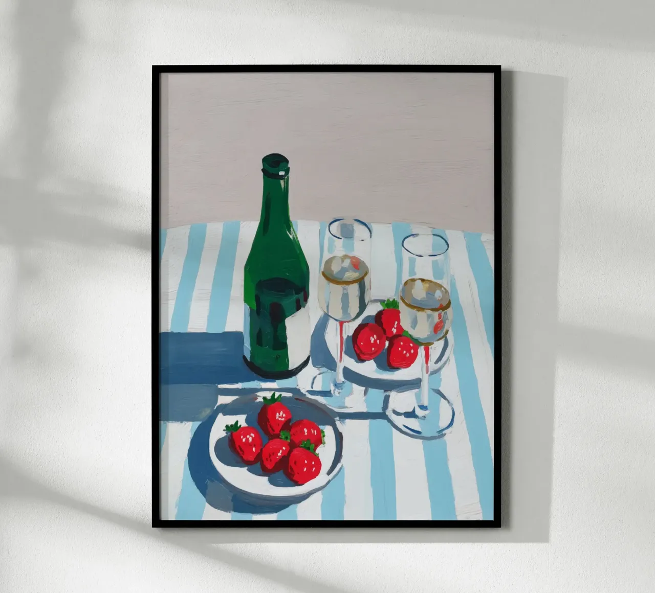 Fragole e champagne poster con telaio in legno da Carinaprint