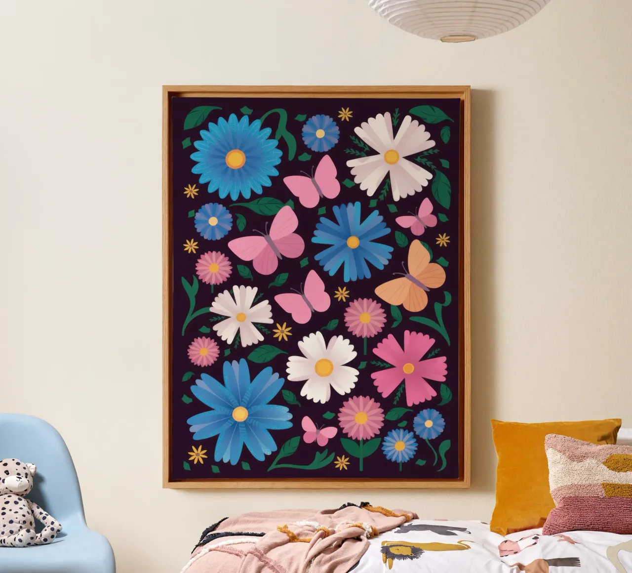 Middernachtelijke bloemendans canvas met Baklijst van Frame Aura