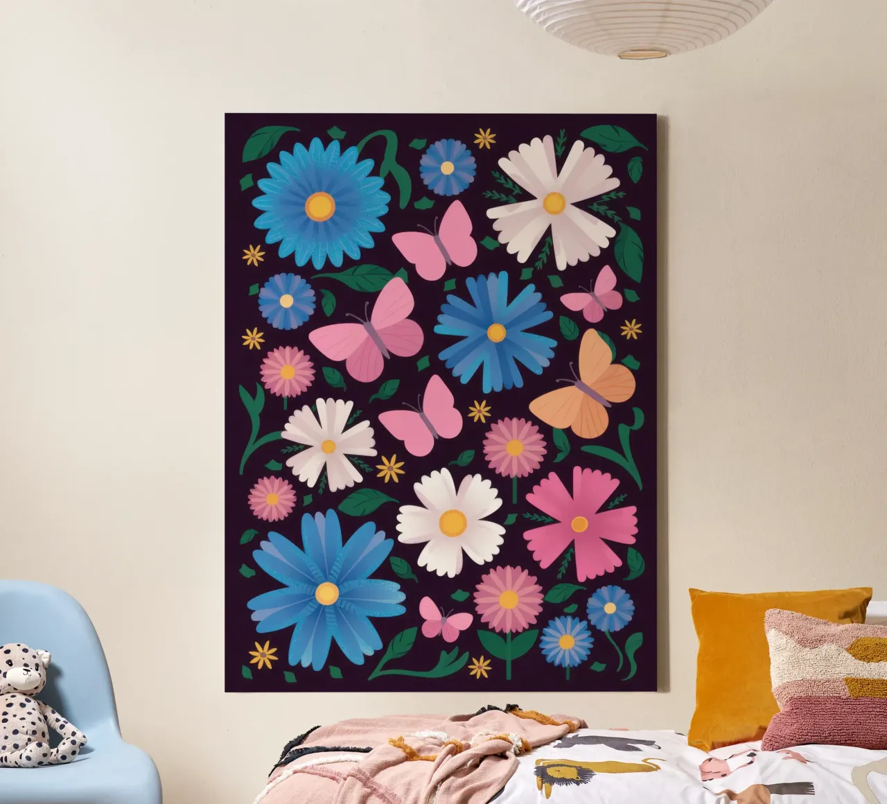 Middernachtelijke bloemendans canvas met Baklijst van Frame Aura