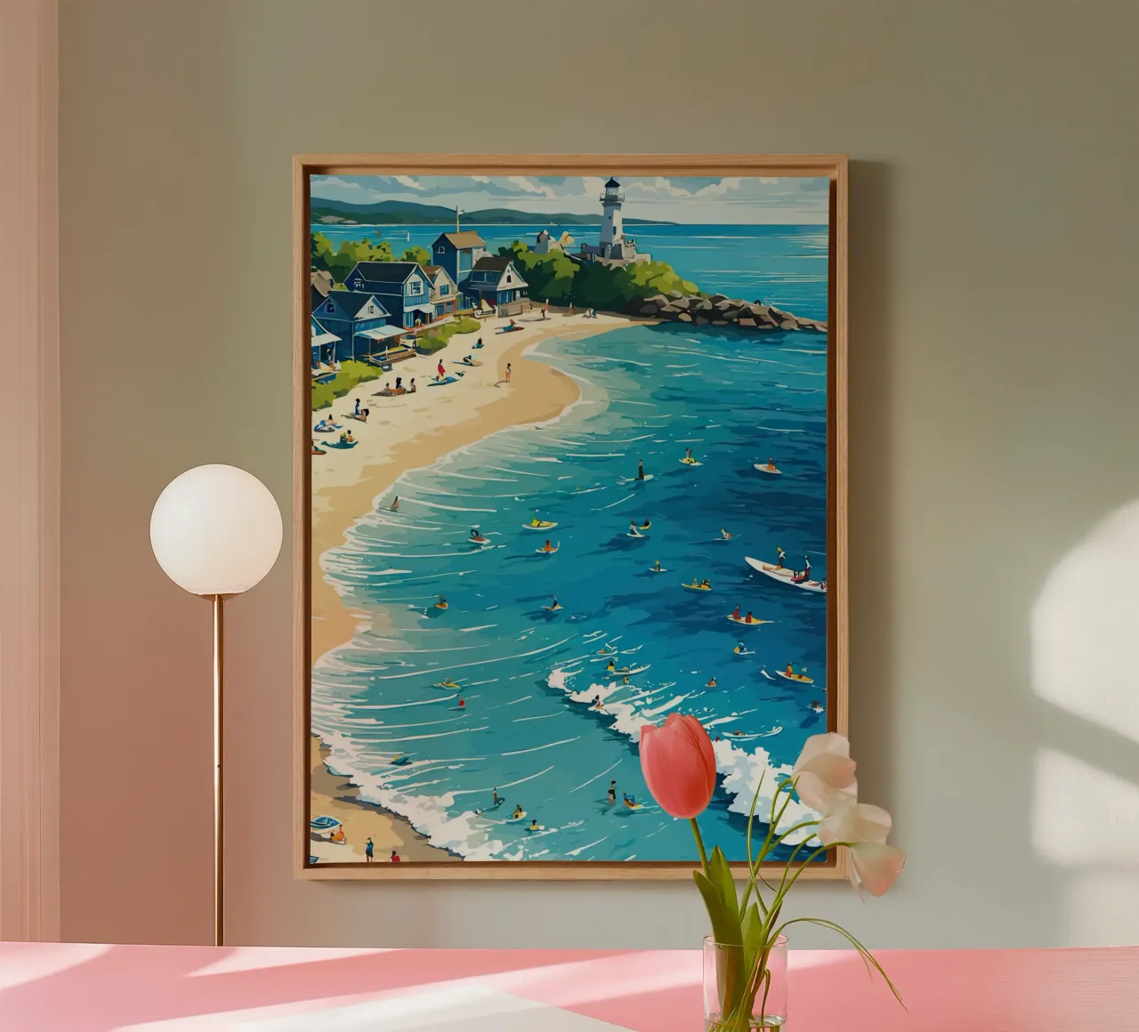 Vibrant Summer Beach Activities canvas with Floater frame by Dumery Art
