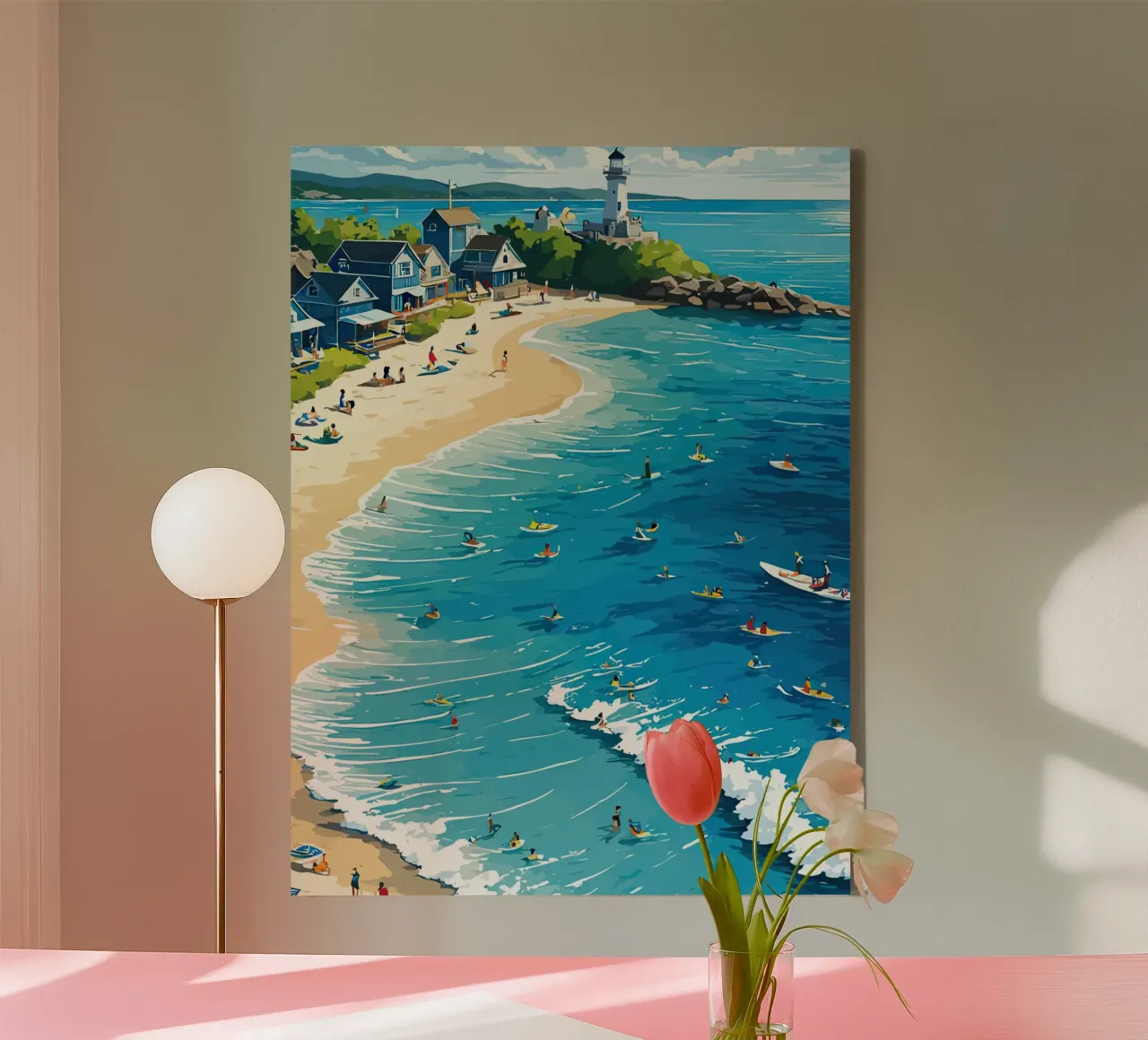 Vibrant Summer Beach Activities canvas with Floater frame by Dumery Art