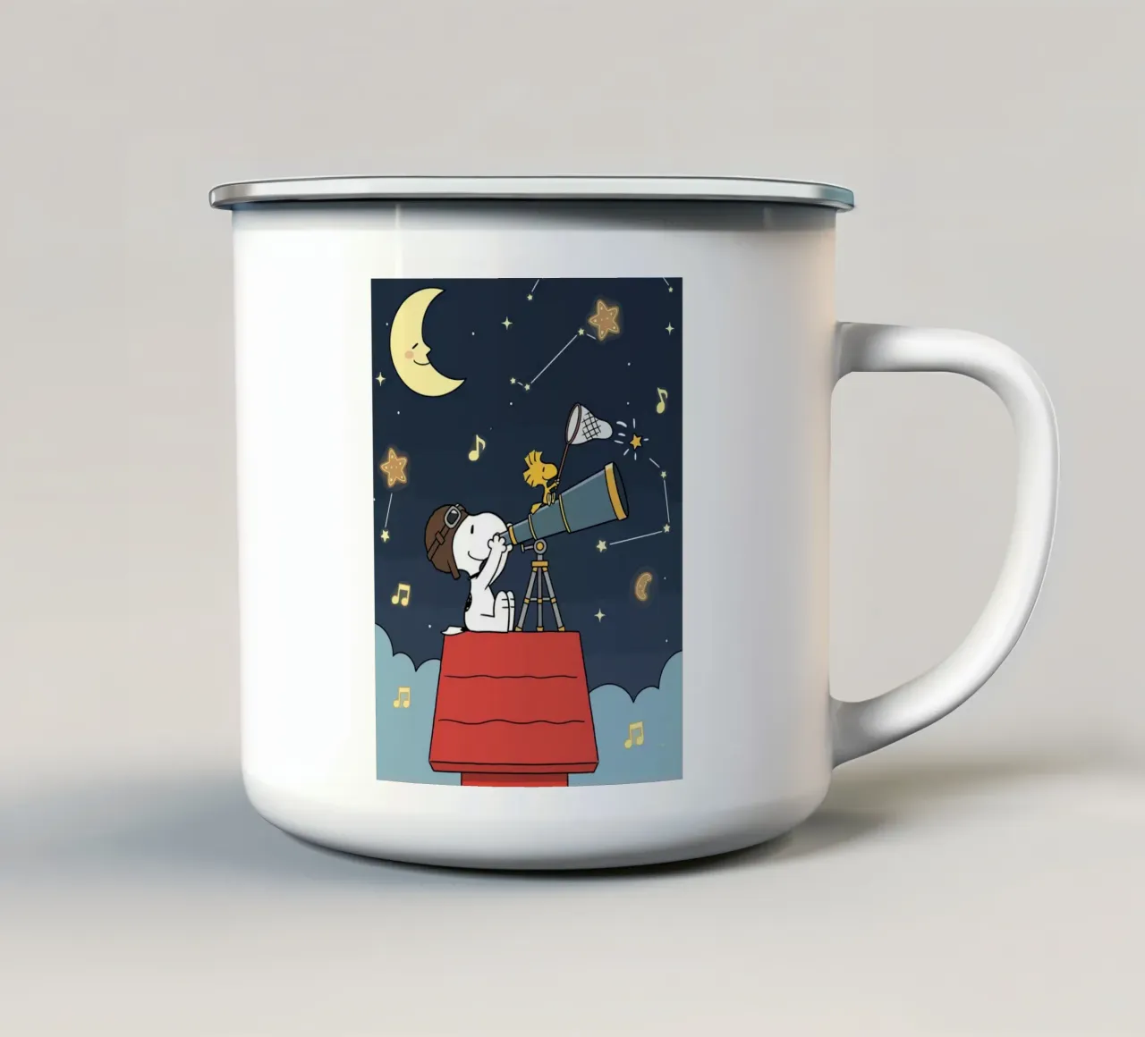 Whimsical Snoopy Stargazing Art tazza in smalto da Dumery Art