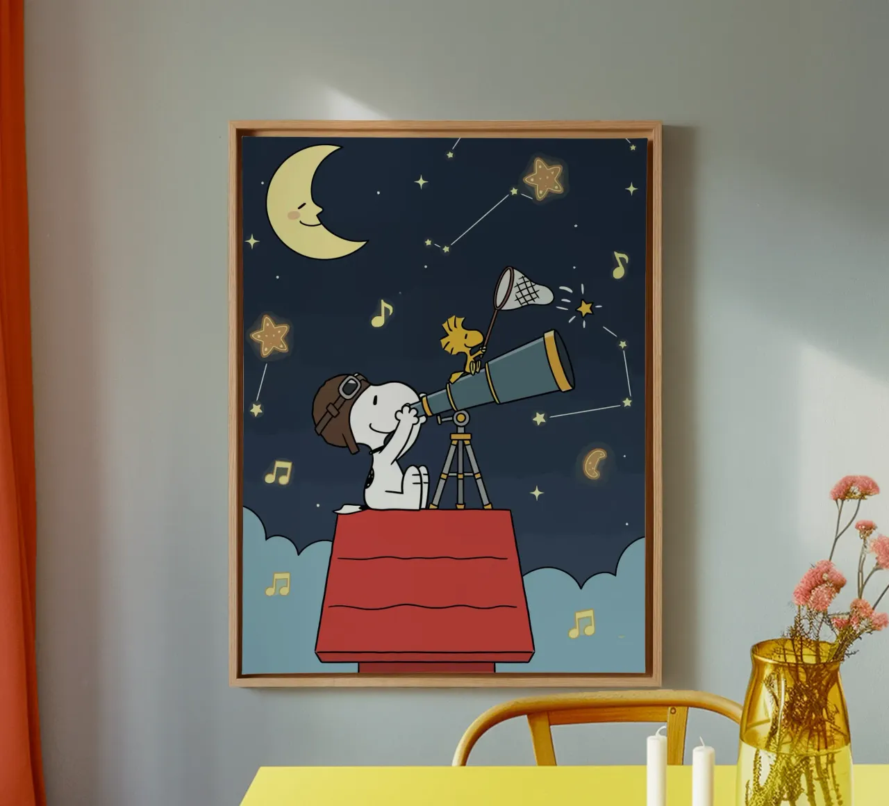 Whimsical Snoopy Stargazing Art canvas with Floater frame by Dumery Art