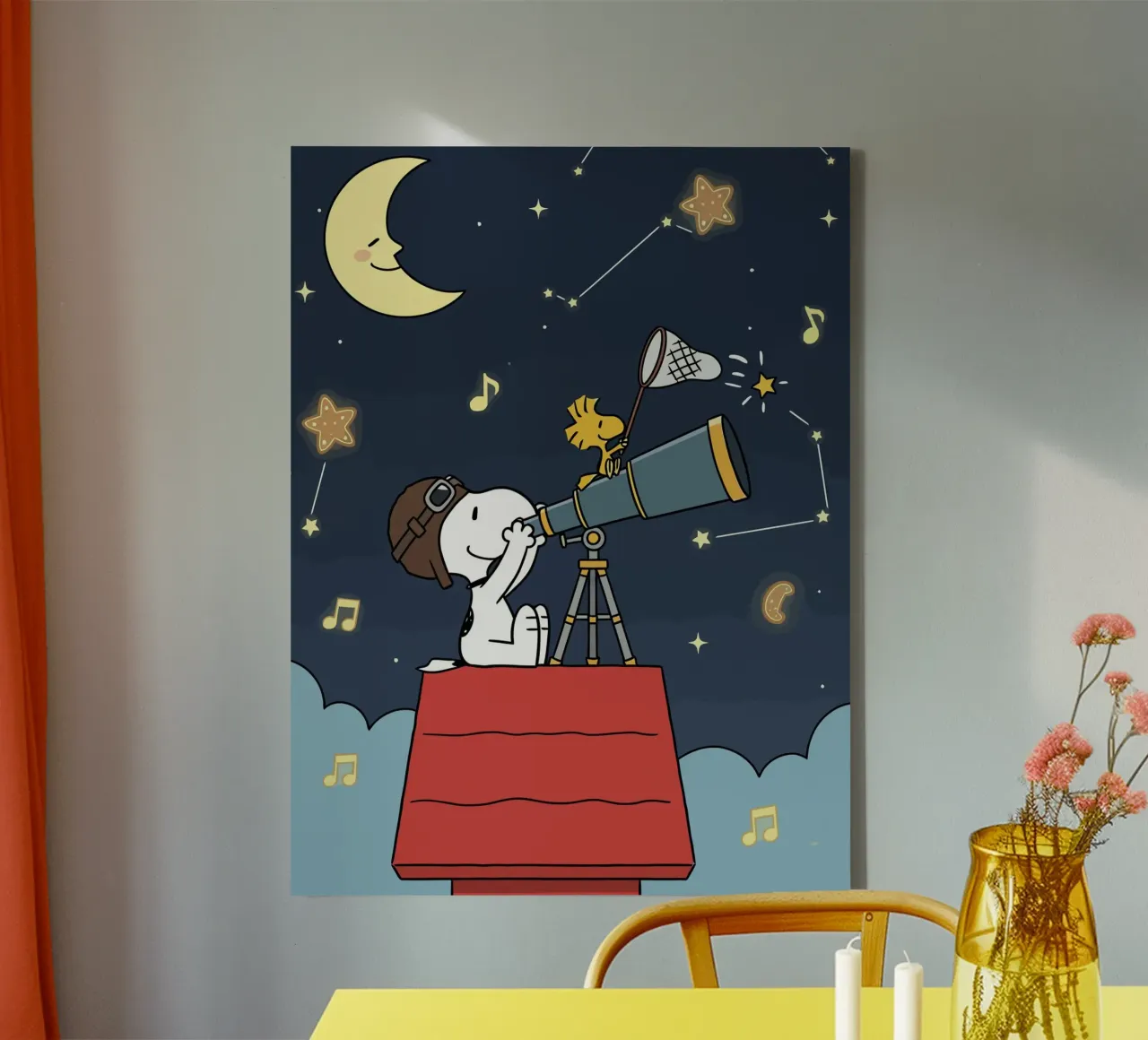 Whimsical Snoopy Stargazing Art canvas with Floater frame by Dumery Art