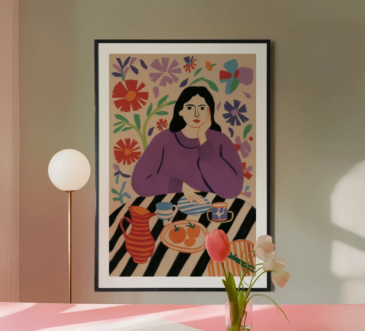 Colazione in fiore poster con telaio in legno da Frame Aura