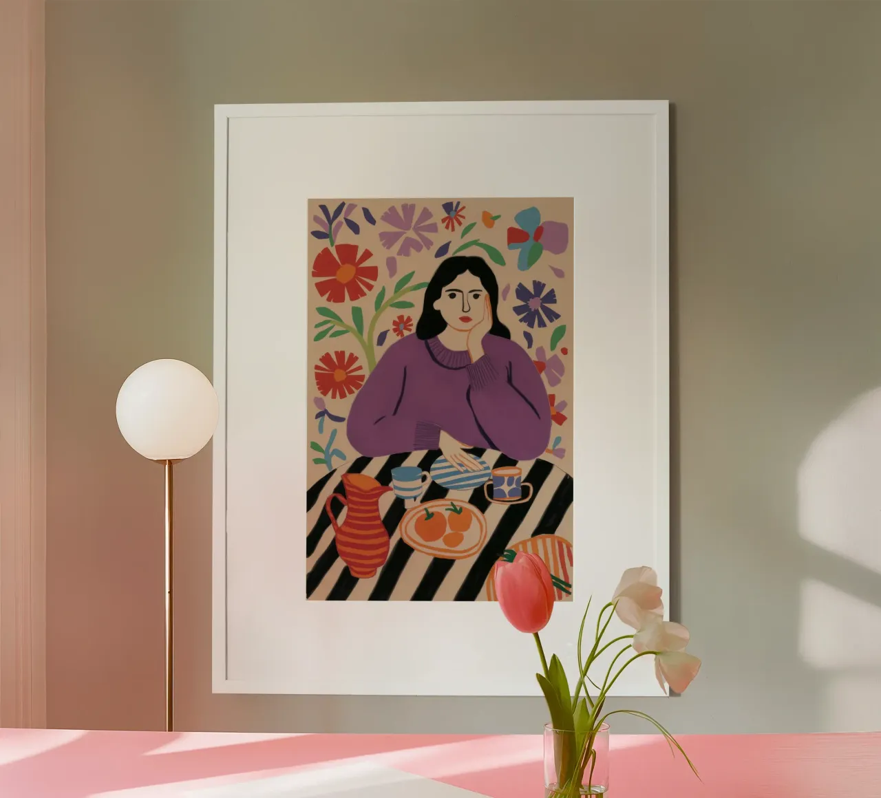 Colazione in fiore poster con telaio in legno da Frame Aura