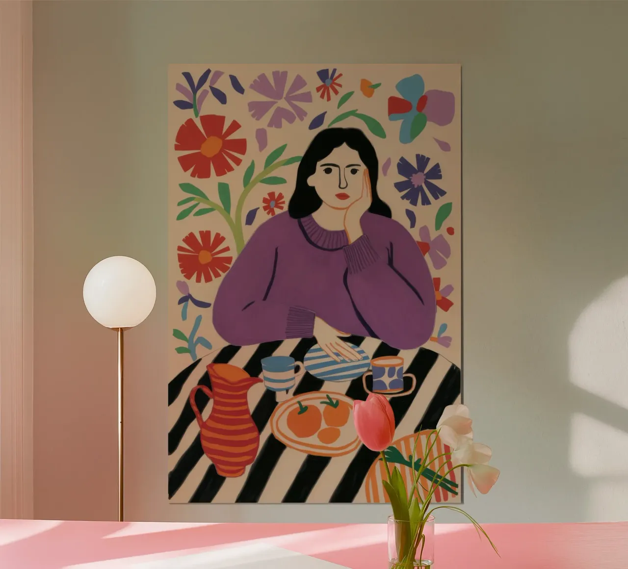 Colazione in fiore poster con telaio in legno da Frame Aura